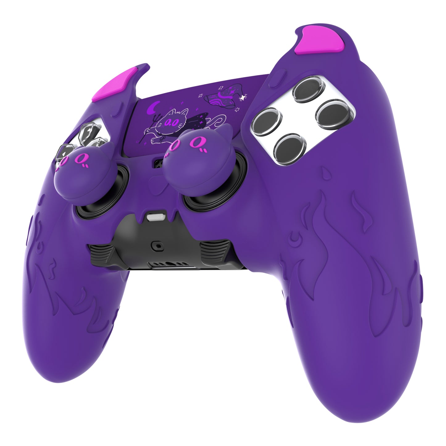 PlayVital キュートデーモン シリコンカバー(タッチパッドステッカー&サムグリップキャップ付き)PS5 Edge コントローラー用【パープル】