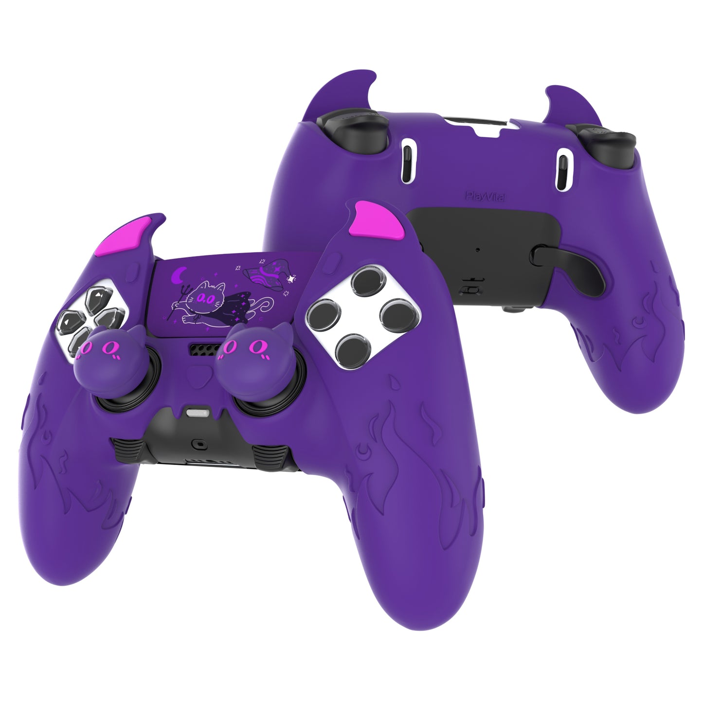 PlayVital キュートデーモン シリコンカバー(タッチパッドステッカー&サムグリップキャップ付き)PS5 Edge コントローラー用【パープル】