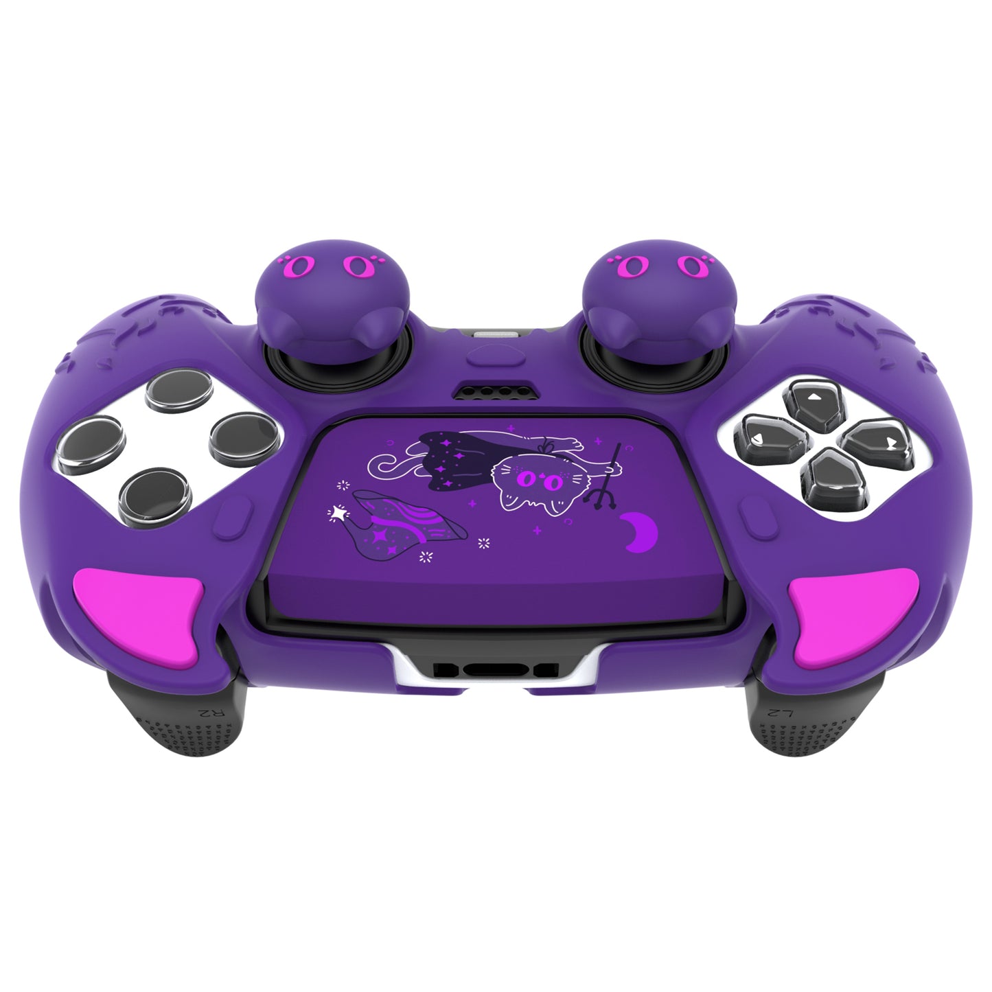 PlayVital キュートデーモン シリコンカバー(タッチパッドステッカー&サムグリップキャップ付き)PS5 Edge コントローラー用【パープル】
