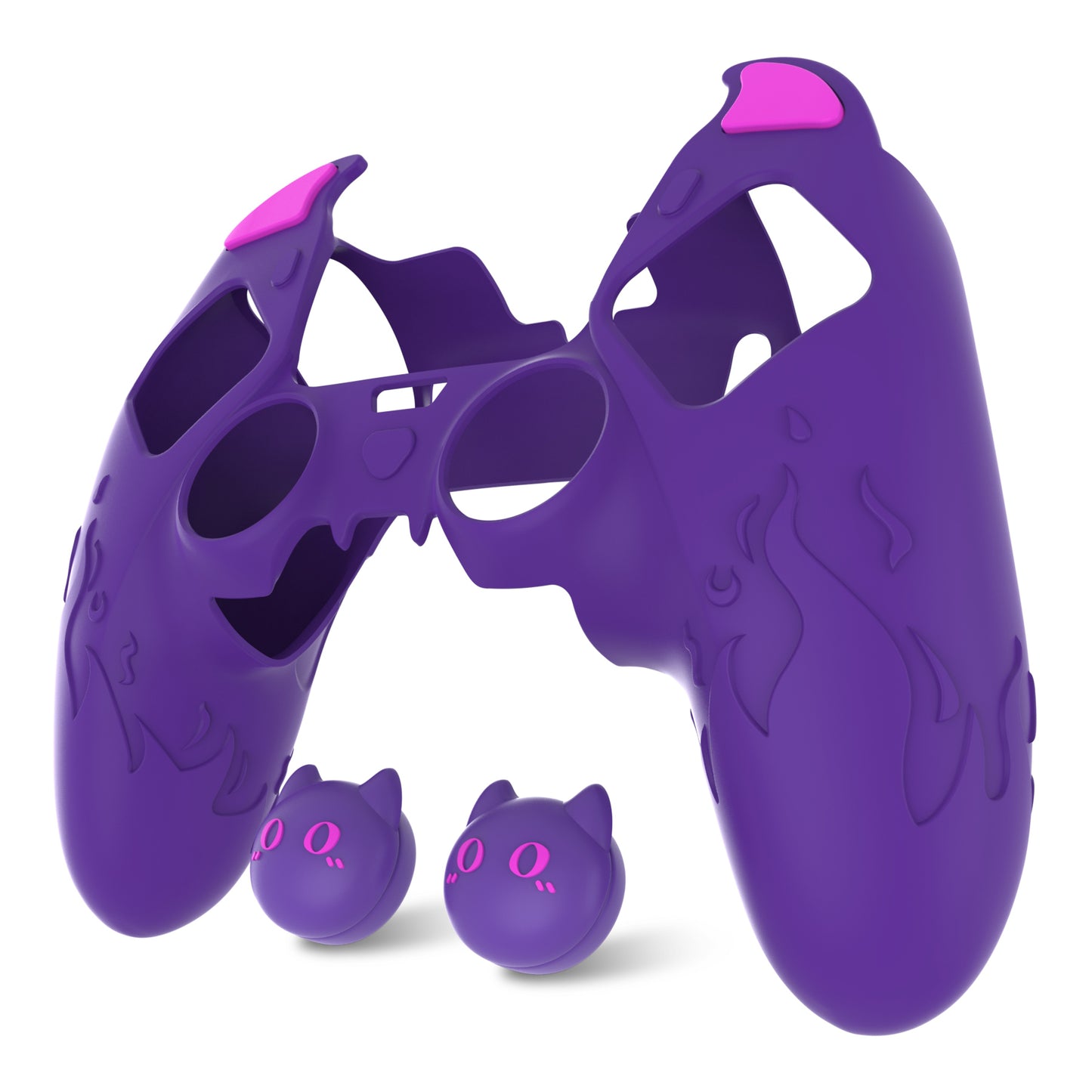 PlayVital キュートデーモン シリコンカバー(タッチパッドステッカー&サムグリップキャップ付き)PS5 Edge コントローラー用【パープル】