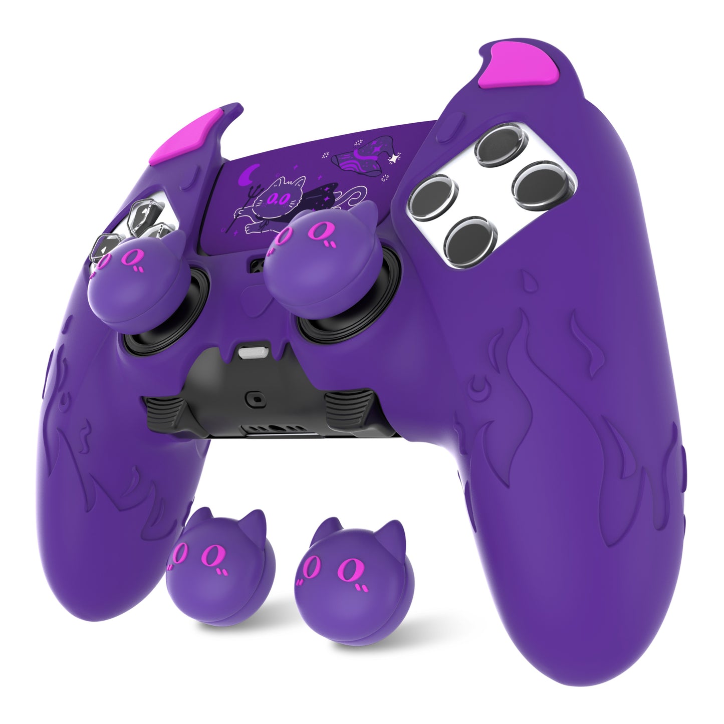 PlayVital キュートデーモン シリコンカバー(タッチパッドステッカー&サムグリップキャップ付き)PS5 Edge コントローラー用【パープル】