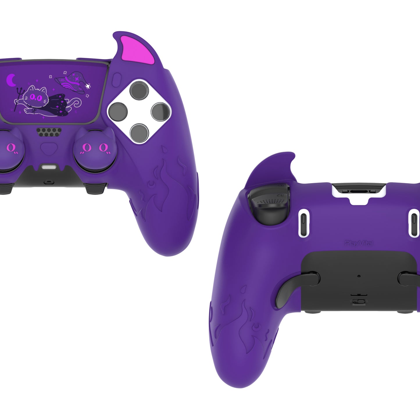 PlayVital キュートデーモン シリコンカバー(タッチパッドステッカー&サムグリップキャップ付き)PS5 Edge コントローラー用【パープル】