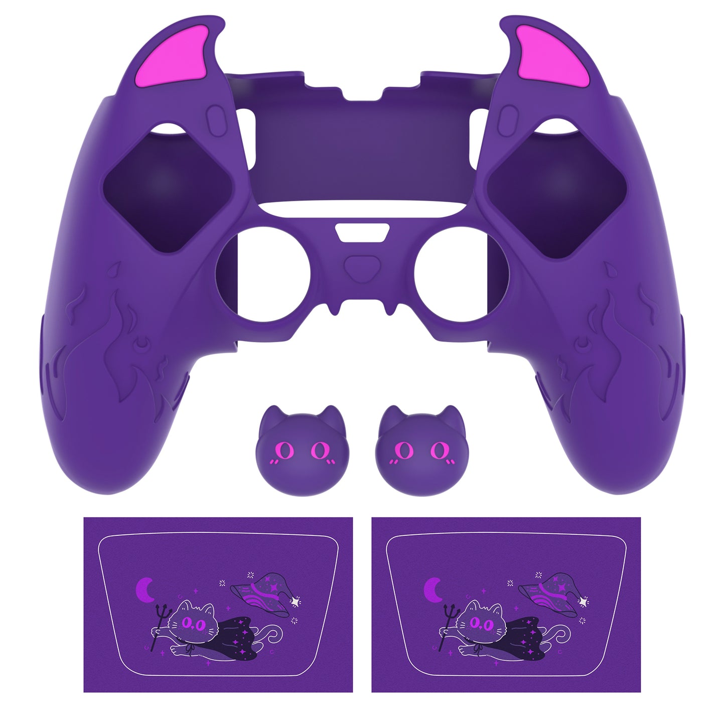 PlayVital キュートデーモン シリコンカバー(タッチパッドステッカー&サムグリップキャップ付き)PS5 Edge コントローラー用【パープル】