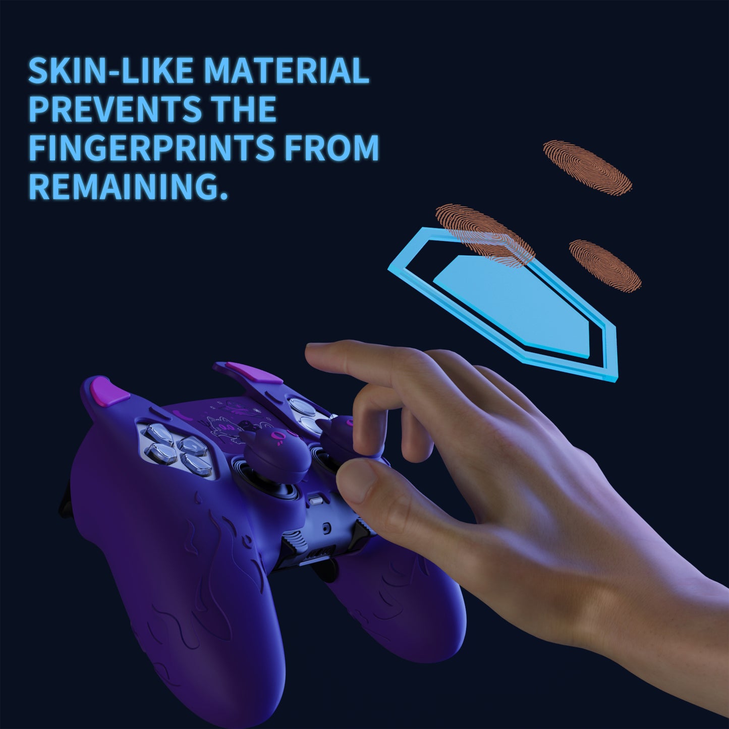 PlayVital キュートデーモン シリコンカバー(タッチパッドステッカー&サムグリップキャップ付き)PS5 Edge コントローラー用【パープル】