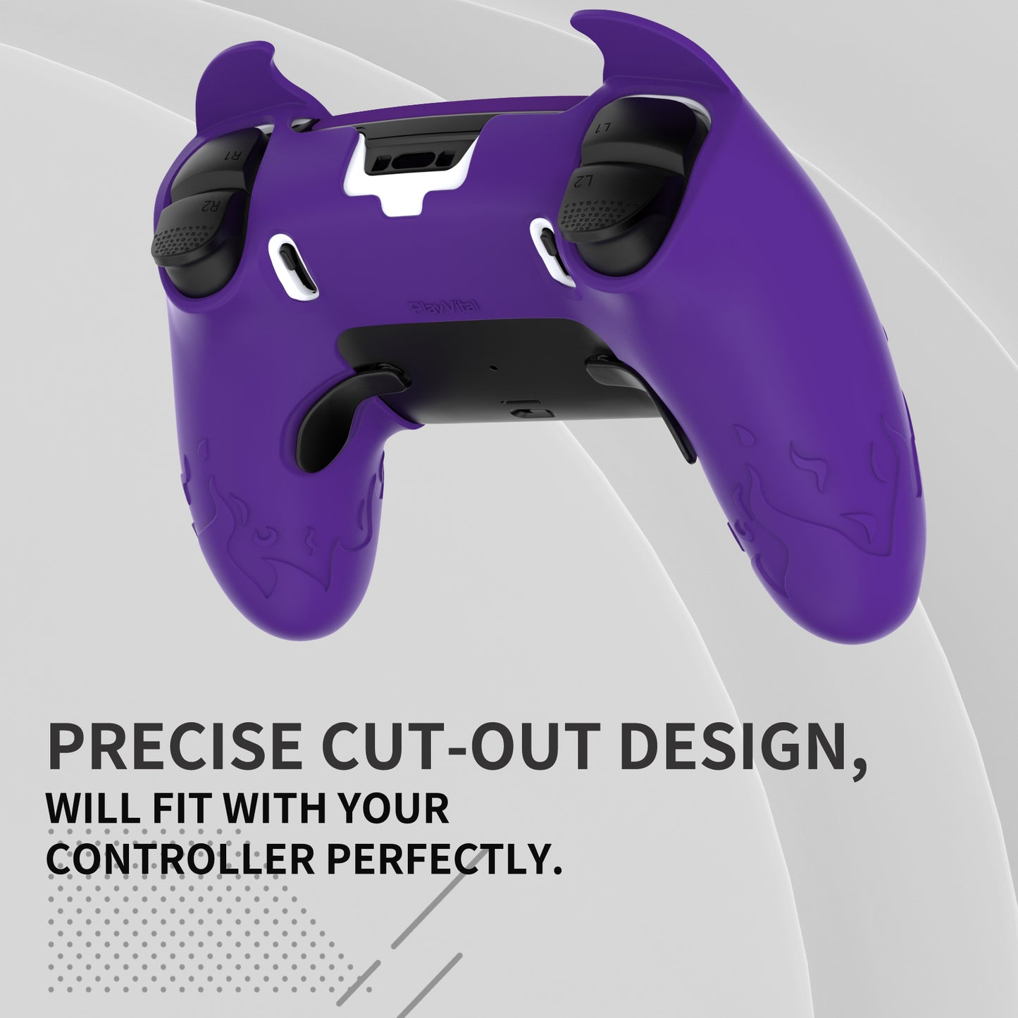 PlayVital キュートデーモン シリコンカバー(タッチパッドステッカー&サムグリップキャップ付き)PS5 Edge コントローラー用【パープル】