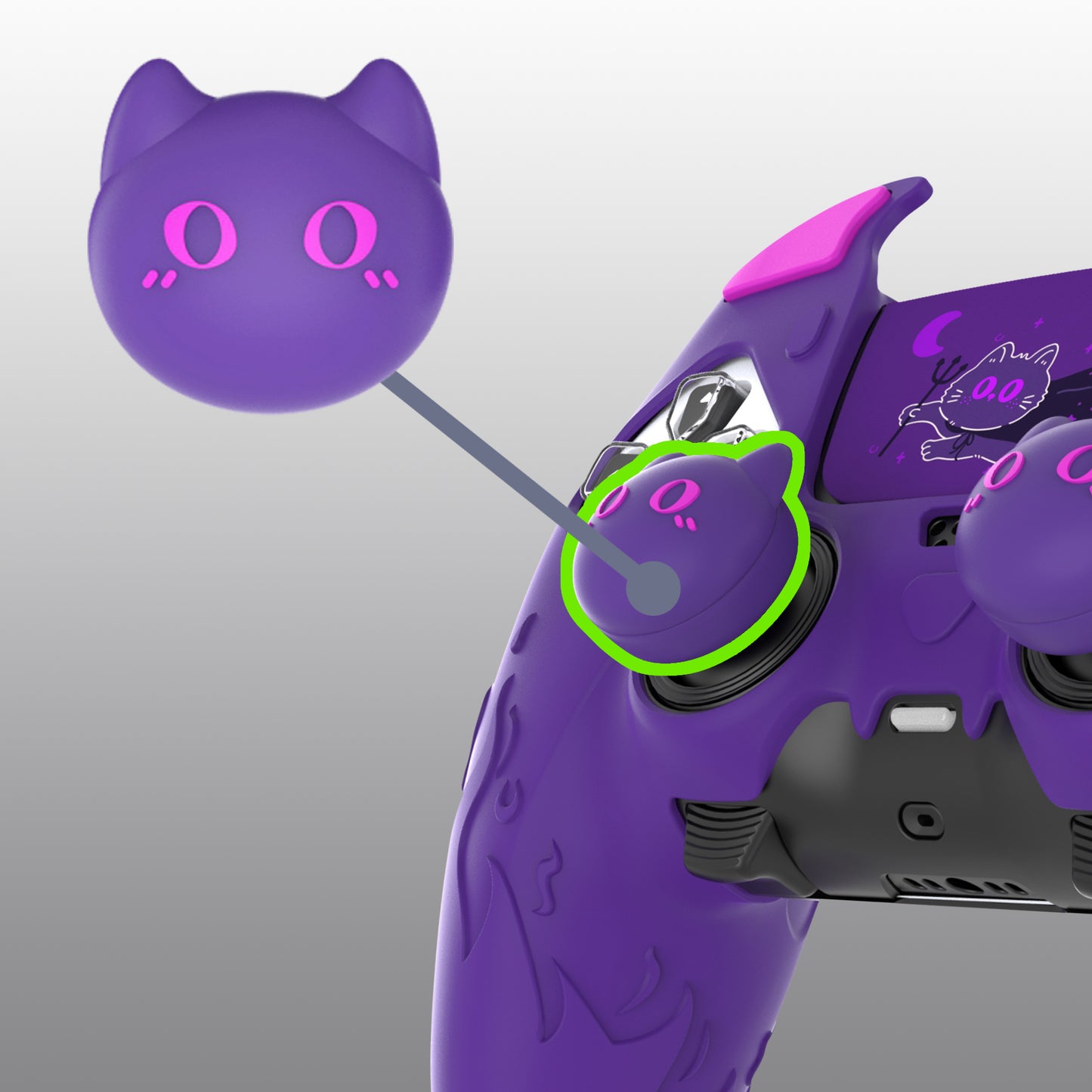 PlayVital キュートデーモン シリコンカバー(タッチパッドステッカー&サムグリップキャップ付き)PS5 Edge コントローラー用【パープル】