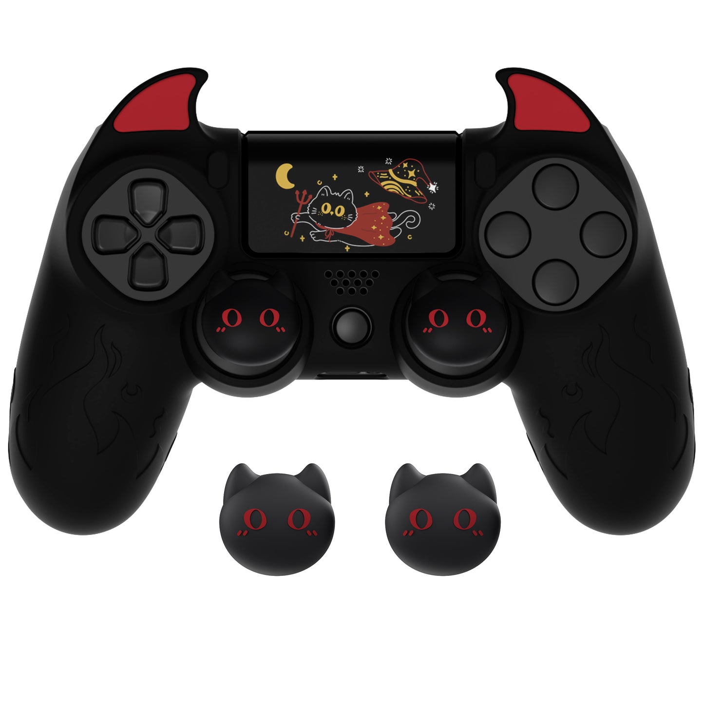 PlayVital キュートデーモン シリコンカバー グリッププロテクター サムグリップ&ステッカー付き PS4コントローラー用【ブラック】