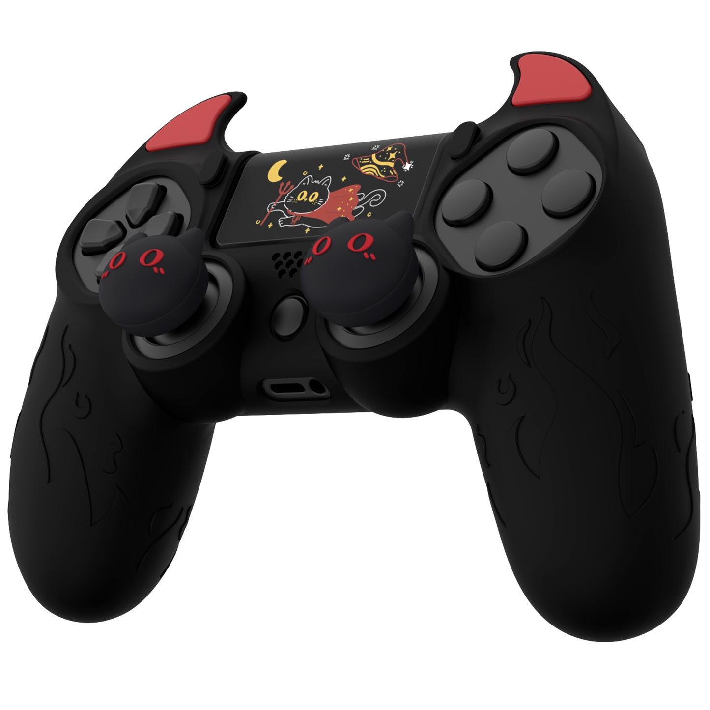 PlayVital キュートデーモン シリコンカバー グリッププロテクター サムグリップ&ステッカー付き PS4コントローラー用【ブラック】