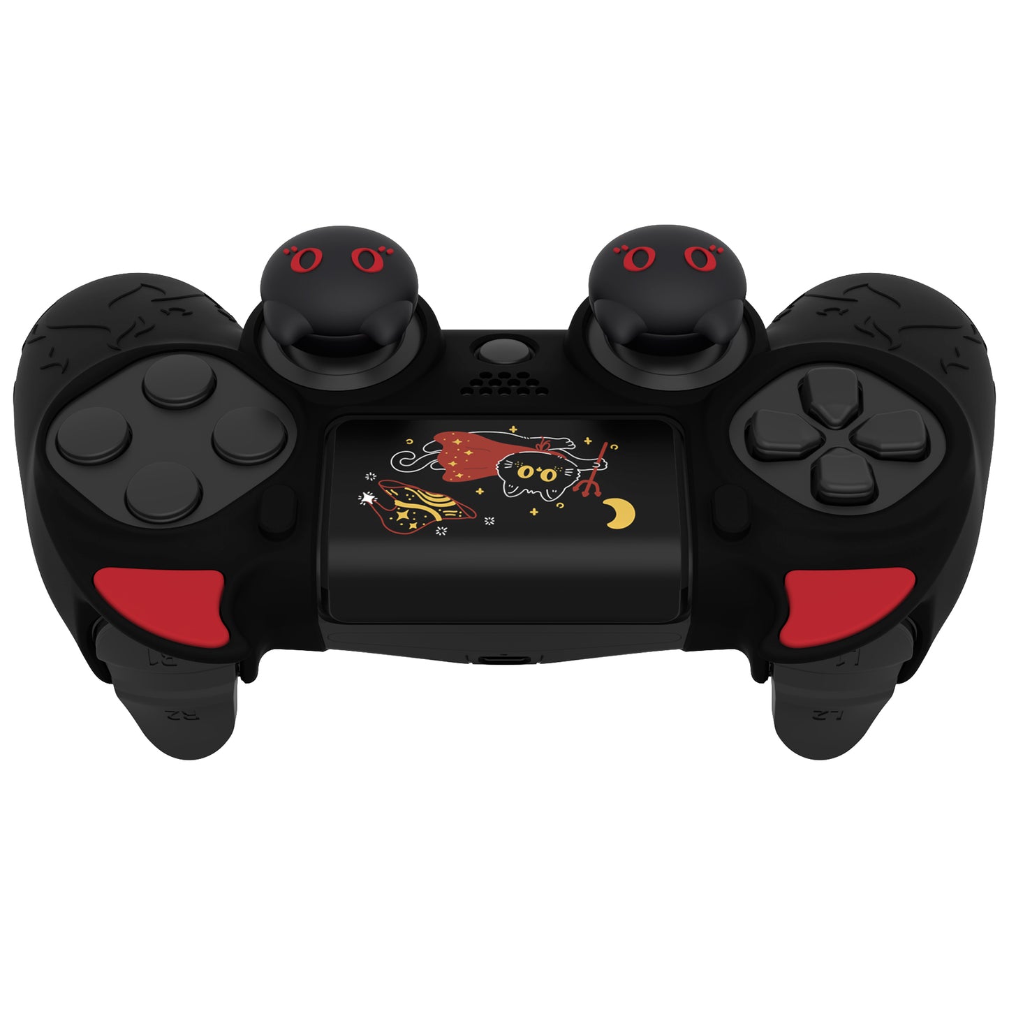 PlayVital キュートデーモン シリコンカバー グリッププロテクター サムグリップ&ステッカー付き PS4コントローラー用【ブラック】