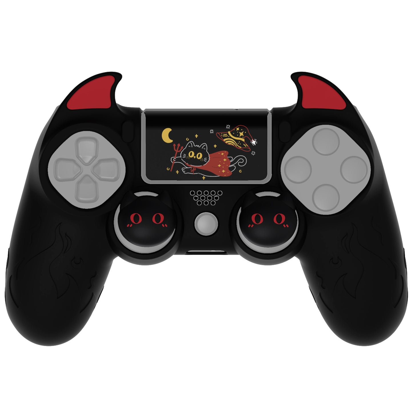PlayVital キュートデーモン シリコンカバー グリッププロテクター サムグリップ&ステッカー付き PS4コントローラー用【ブラック】