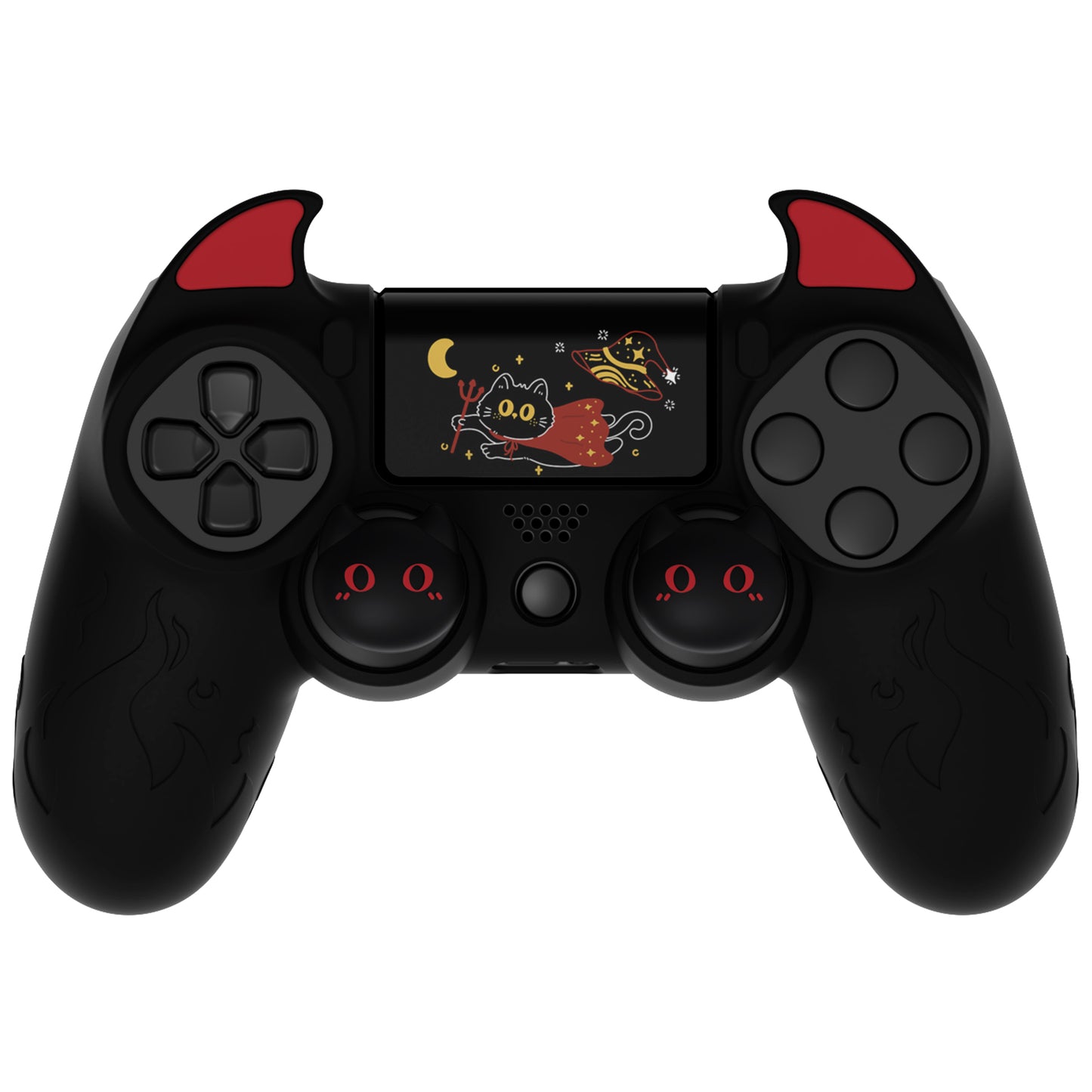PlayVital キュートデーモン シリコンカバー グリッププロテクター サムグリップ&ステッカー付き PS4コントローラー用【ブラック】