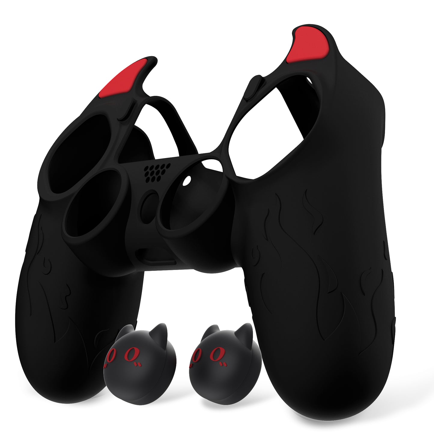 PlayVital キュートデーモン シリコンカバー グリッププロテクター サムグリップ&ステッカー付き PS4コントローラー用【ブラック】