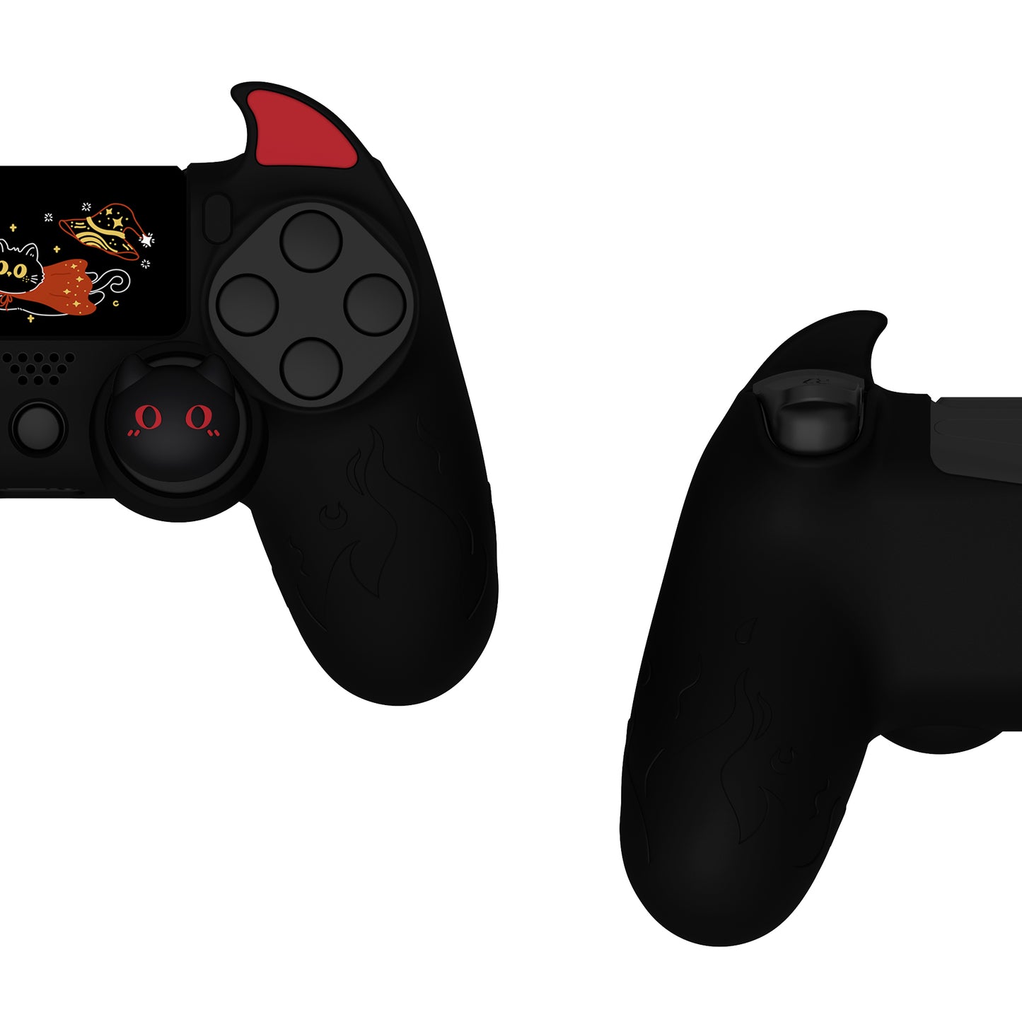 PlayVital キュートデーモン シリコンカバー グリッププロテクター サムグリップ&ステッカー付き PS4コントローラー用【ブラック】