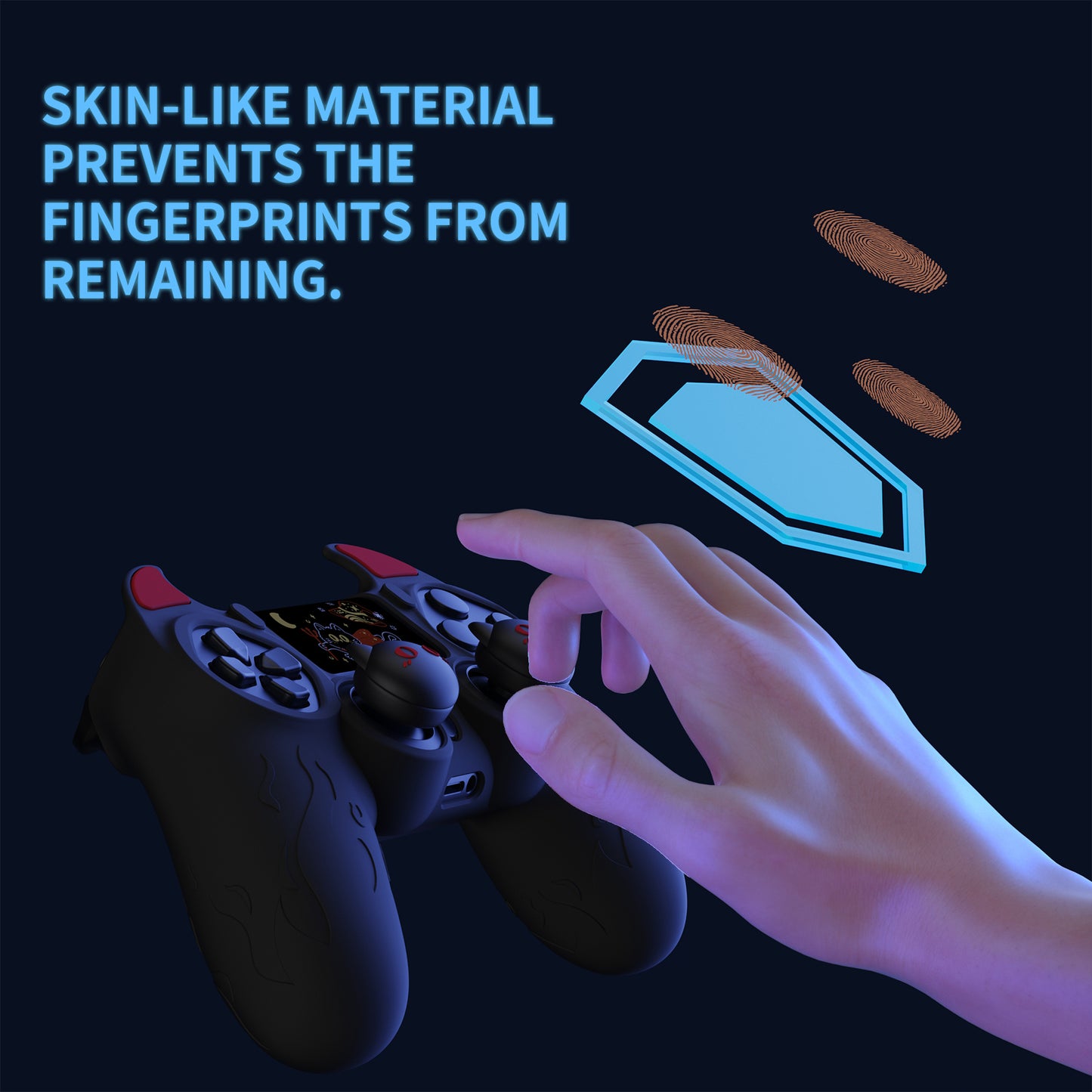 PlayVital キュートデーモン シリコンカバー グリッププロテクター サムグリップ&ステッカー付き PS4コントローラー用【ブラック】