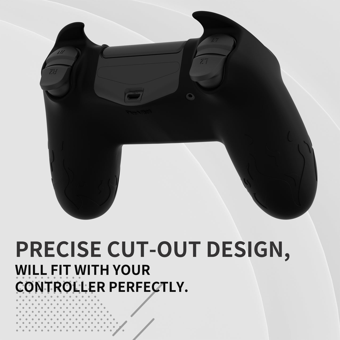 PlayVital キュートデーモン シリコンカバー グリッププロテクター サムグリップ&ステッカー付き PS4コントローラー用【ブラック】
