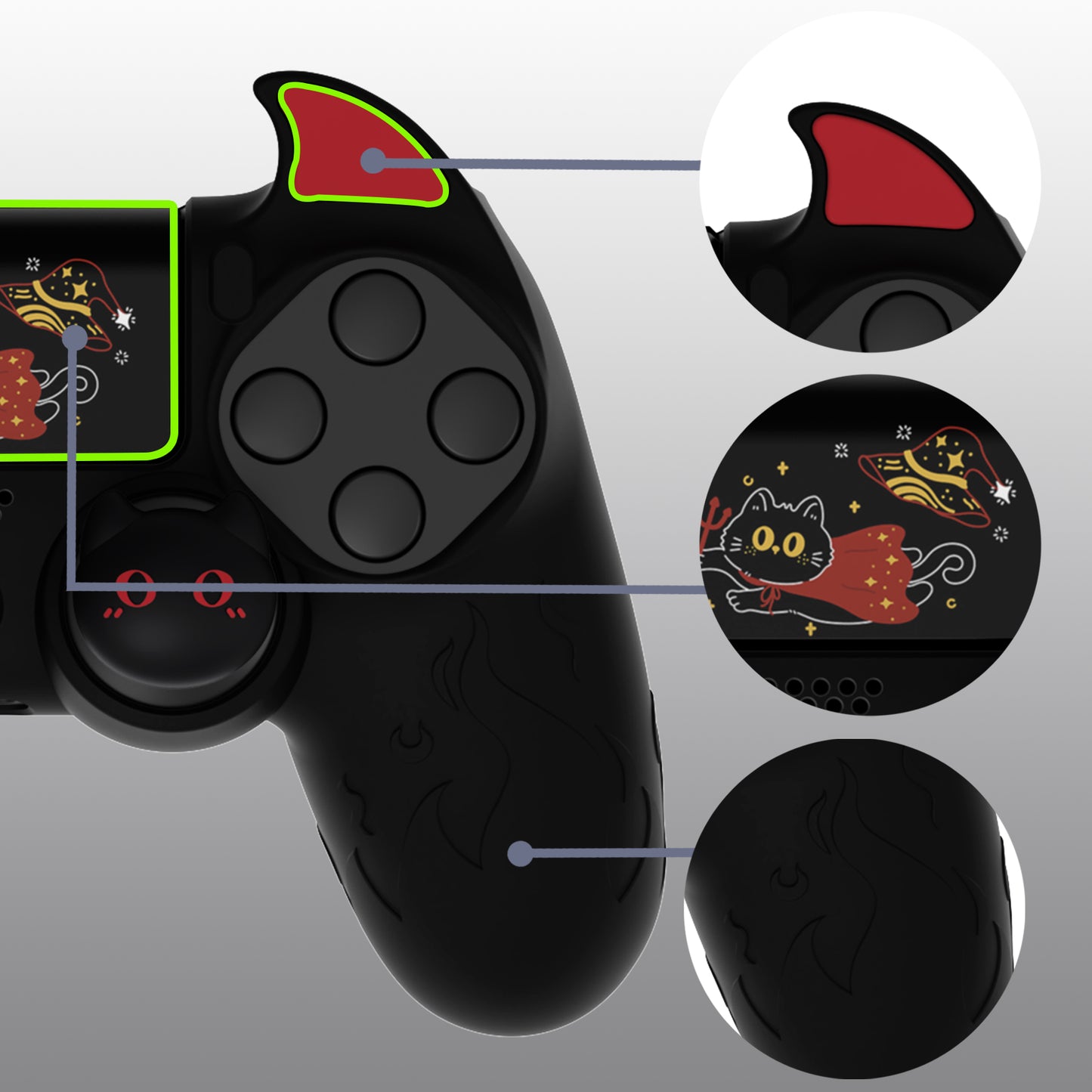 PlayVital キュートデーモン シリコンカバー グリッププロテクター サムグリップ&ステッカー付き PS4コントローラー用【ブラック】