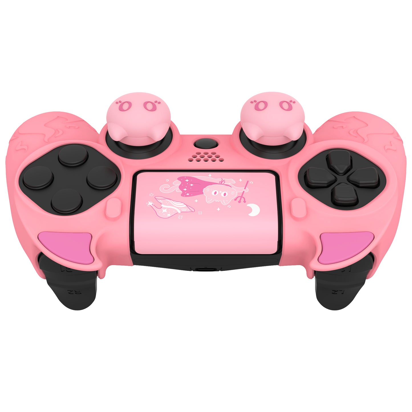 PlayVital キュートデーモン シリコンカバー グリッププロテクター サムグリップ&ステッカー付き PS4コントローラー用【ピンク】