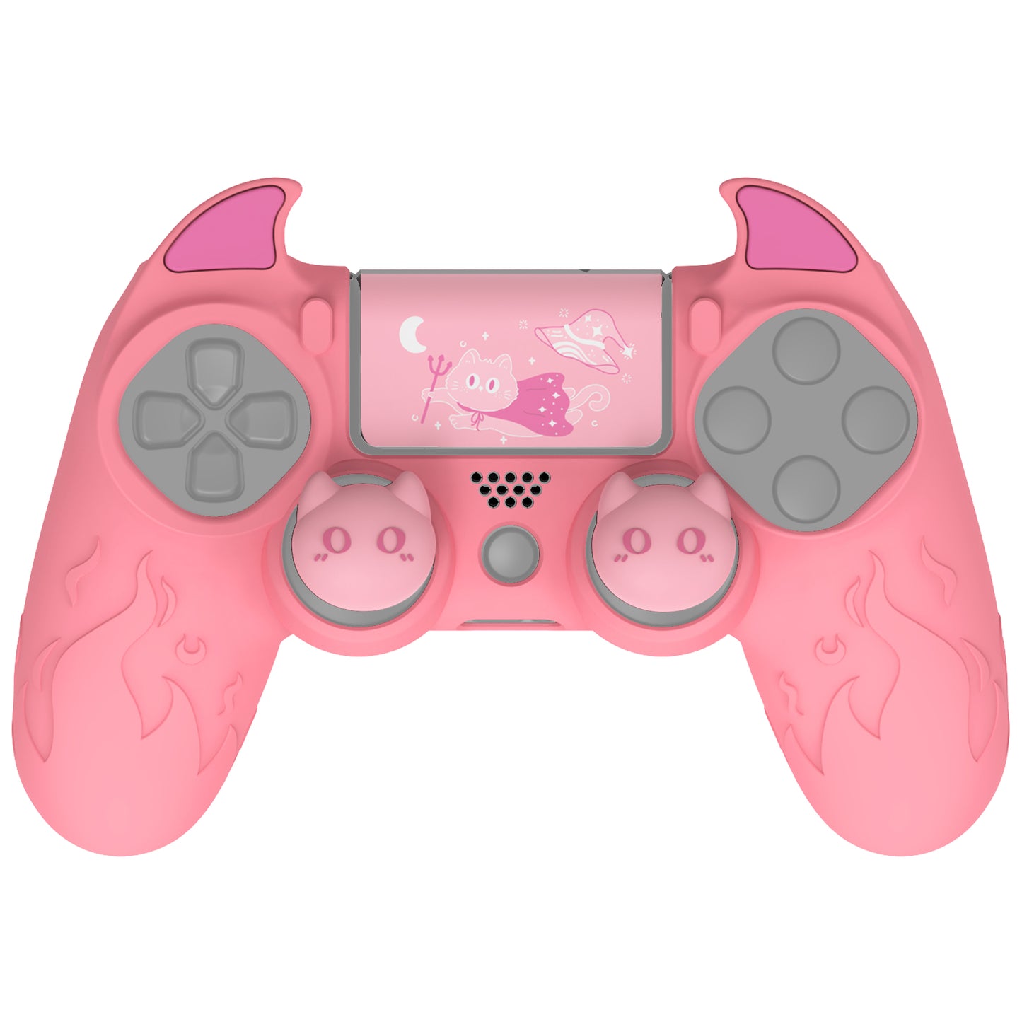 PlayVital キュートデーモン シリコンカバー グリッププロテクター サムグリップ&ステッカー付き PS4コントローラー用【ピンク】