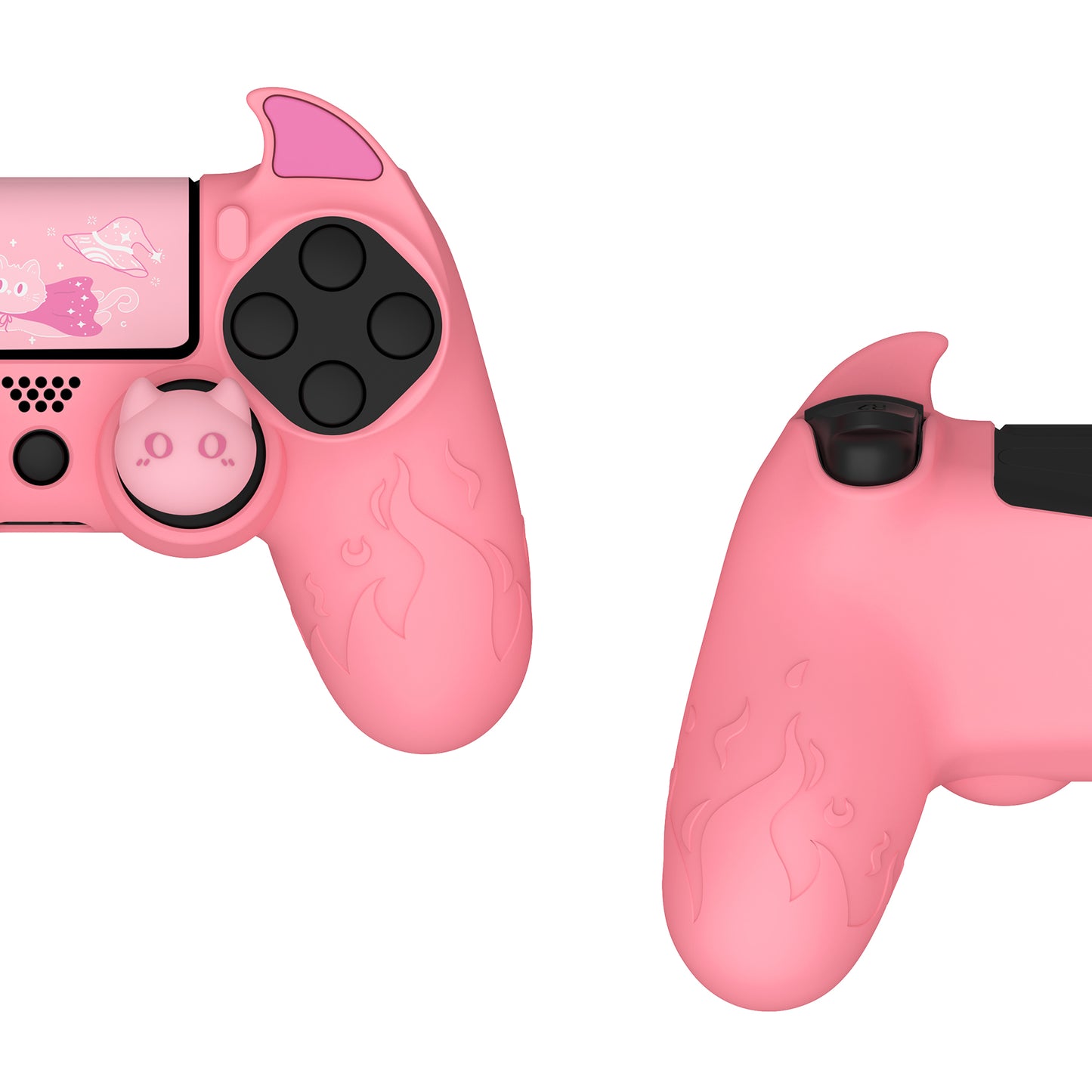 PlayVital キュートデーモン シリコンカバー グリッププロテクター サムグリップ&ステッカー付き PS4コントローラー用【ピンク】