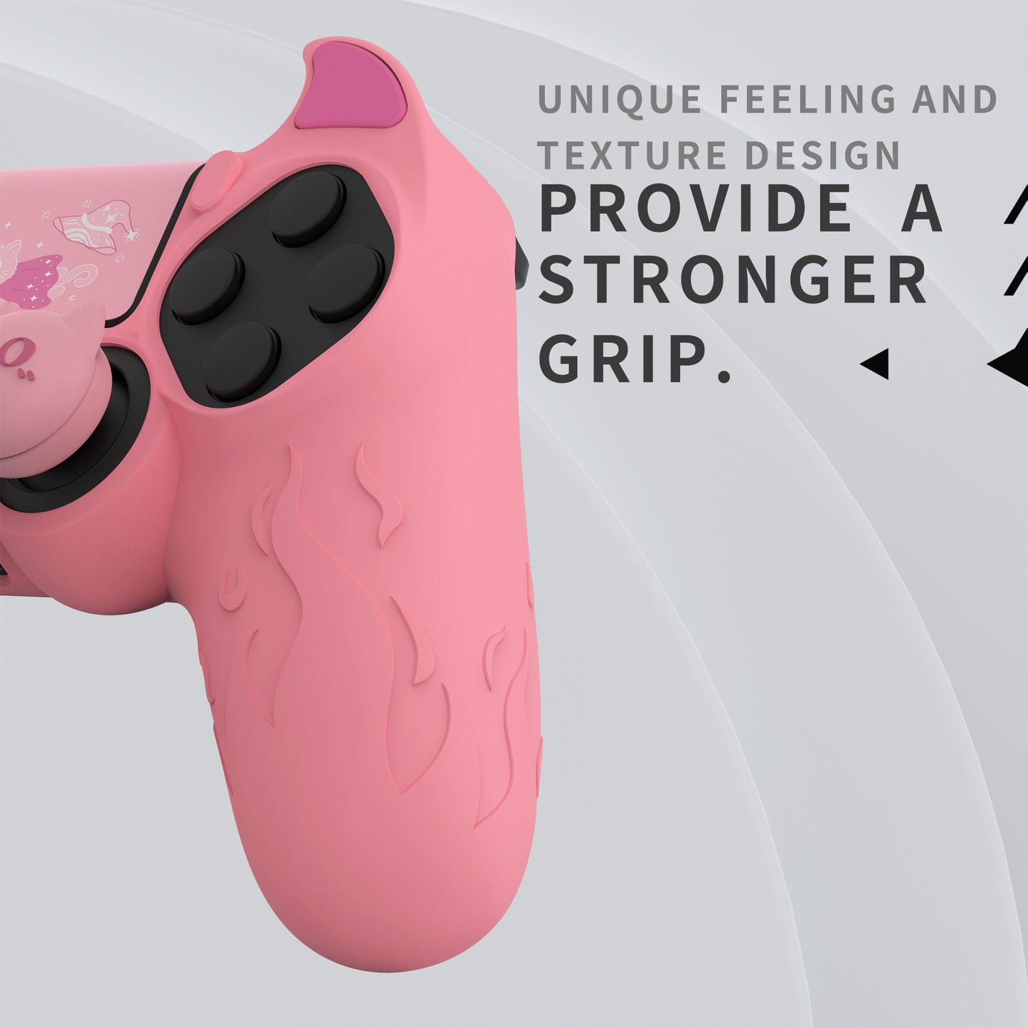 PlayVital キュートデーモン シリコンカバー グリッププロテクター サムグリップ&ステッカー付き PS4コントローラー用【ピンク】