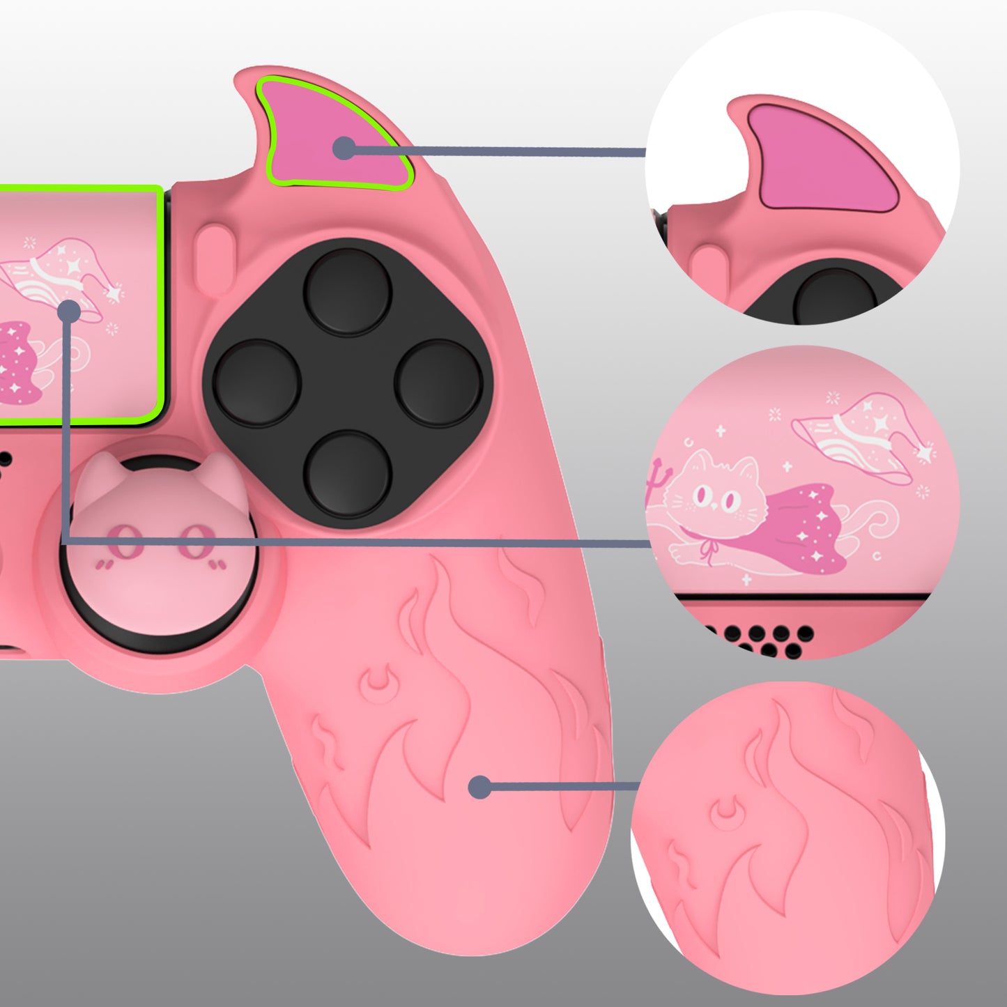 PlayVital キュートデーモン シリコンカバー グリッププロテクター サムグリップ&ステッカー付き PS4コントローラー用【ピンク】