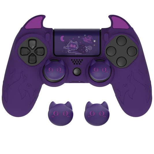 PlayVital キュートデーモン シリコンカバー グリッププロテクター サムグリップ&ステッカー付き PS4コントローラー用【パープル】