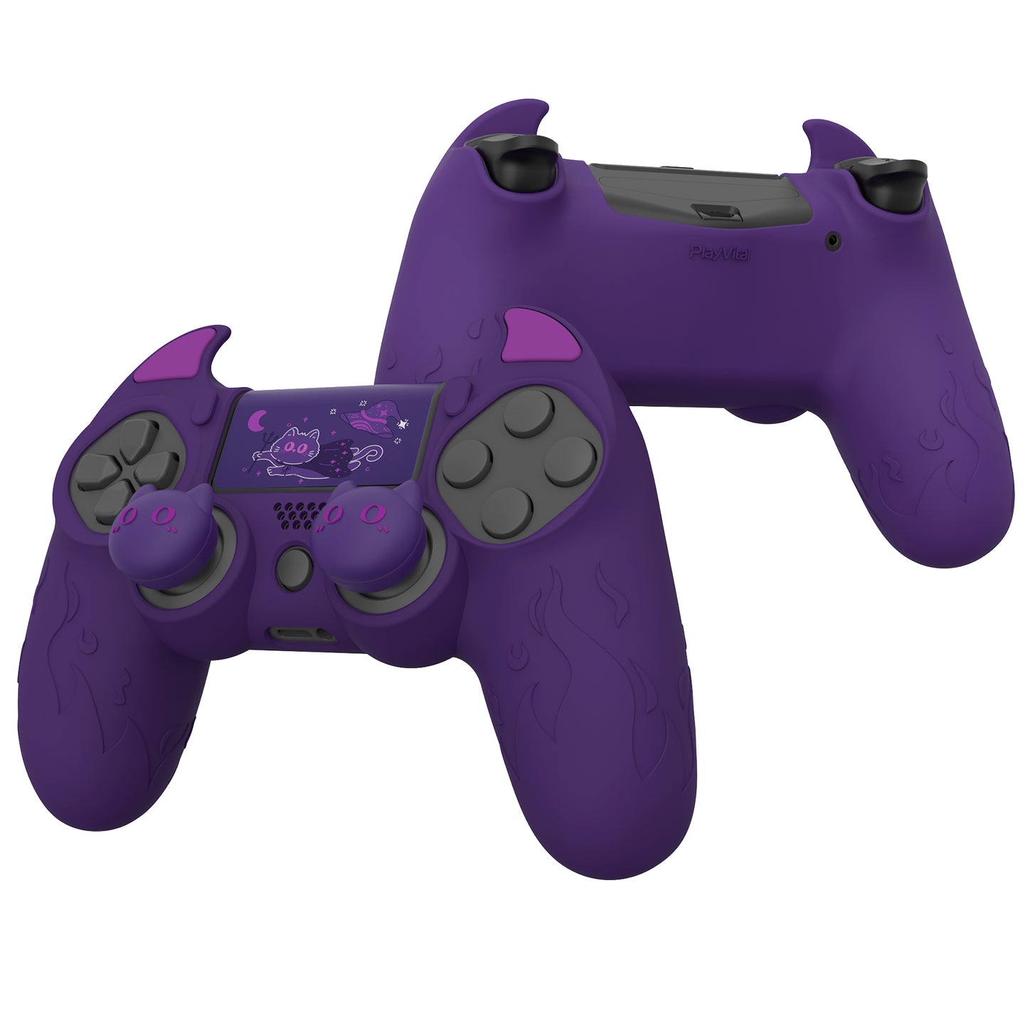 PlayVital キュートデーモン シリコンカバー グリッププロテクター サムグリップ&ステッカー付き PS4コントローラー用【パープル】
