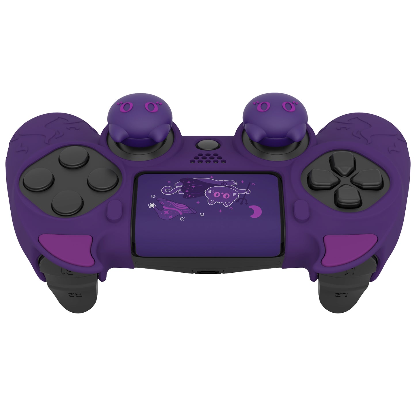 PlayVital キュートデーモン シリコンカバー グリッププロテクター サムグリップ&ステッカー付き PS4コントローラー用【パープル】