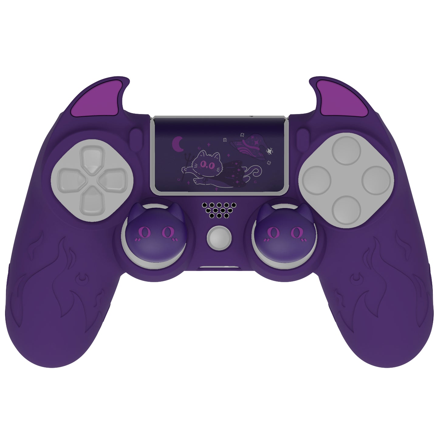 PlayVital キュートデーモン シリコンカバー グリッププロテクター サムグリップ&ステッカー付き PS4コントローラー用【パープル】