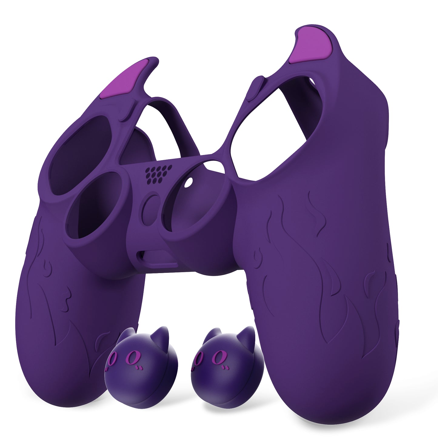 PlayVital キュートデーモン シリコンカバー グリッププロテクター サムグリップ&ステッカー付き PS4コントローラー用【パープル】