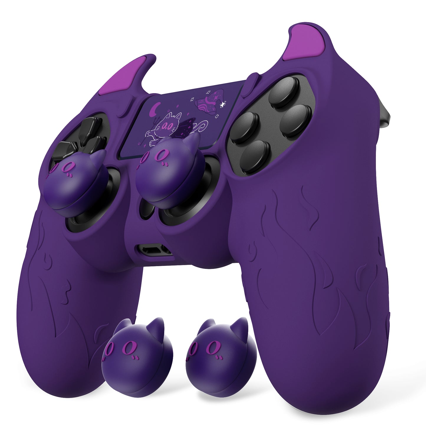 PlayVital キュートデーモン シリコンカバー グリッププロテクター サムグリップ&ステッカー付き PS4コントローラー用【パープル】