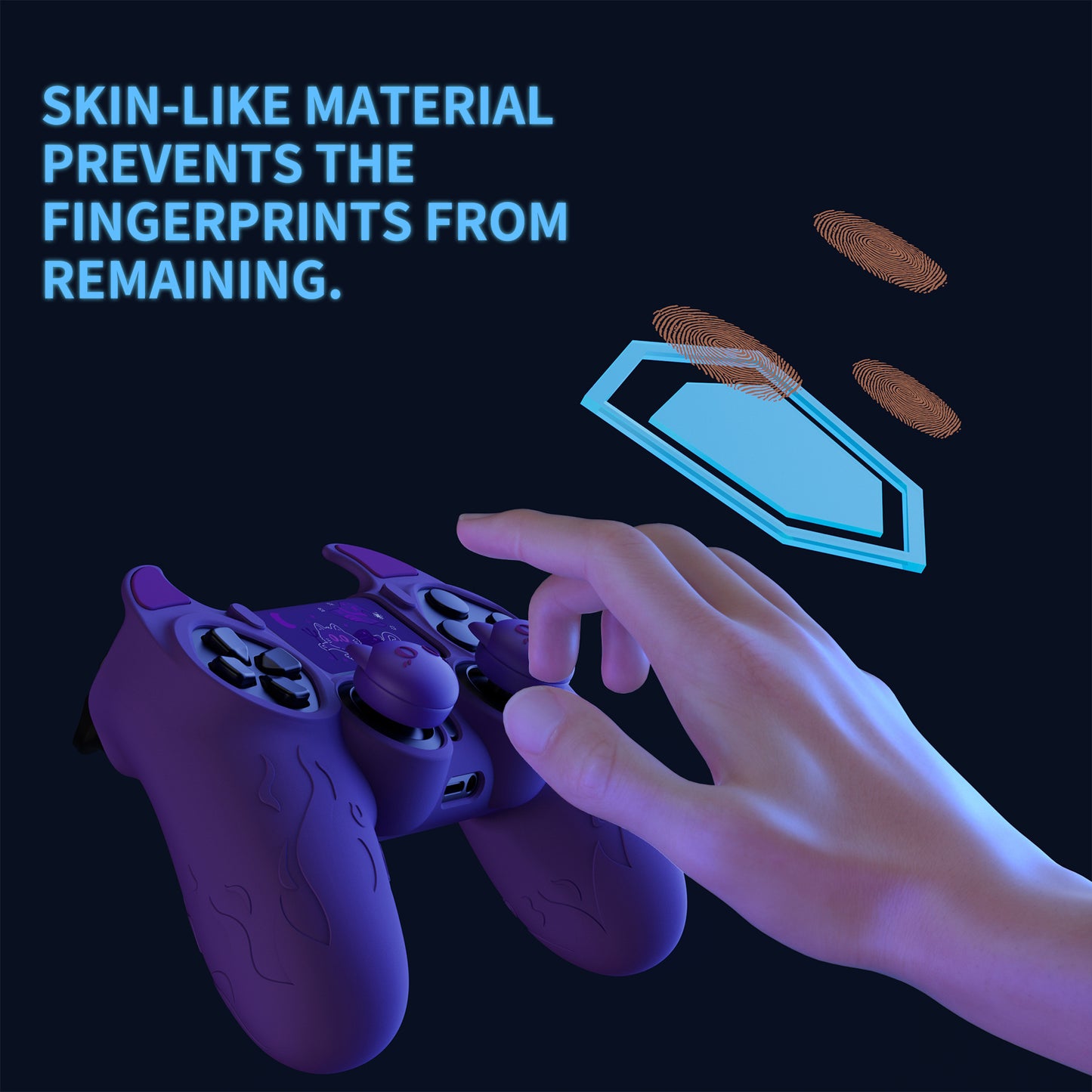 PlayVital キュートデーモン シリコンカバー グリッププロテクター サムグリップ&ステッカー付き PS4コントローラー用【パープル】