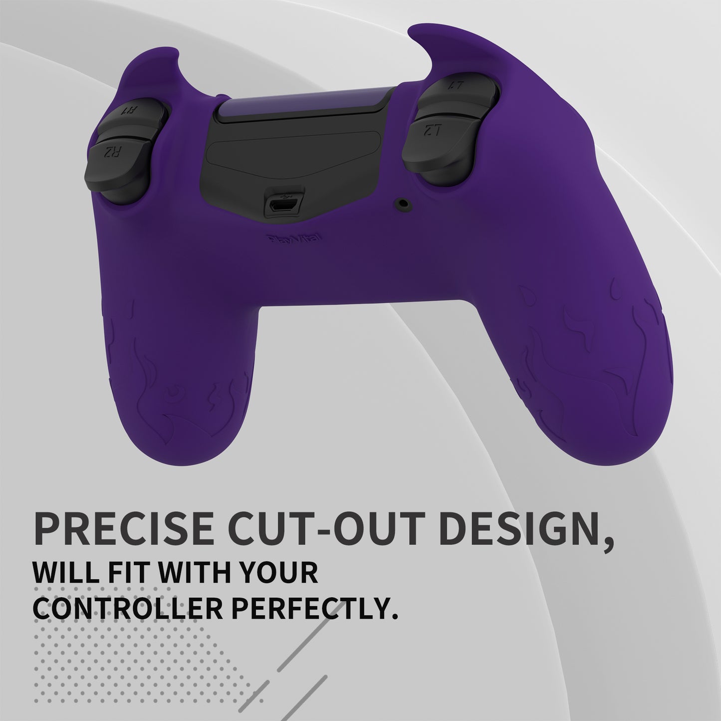 PlayVital キュートデーモン シリコンカバー グリッププロテクター サムグリップ&ステッカー付き PS4コントローラー用【パープル】