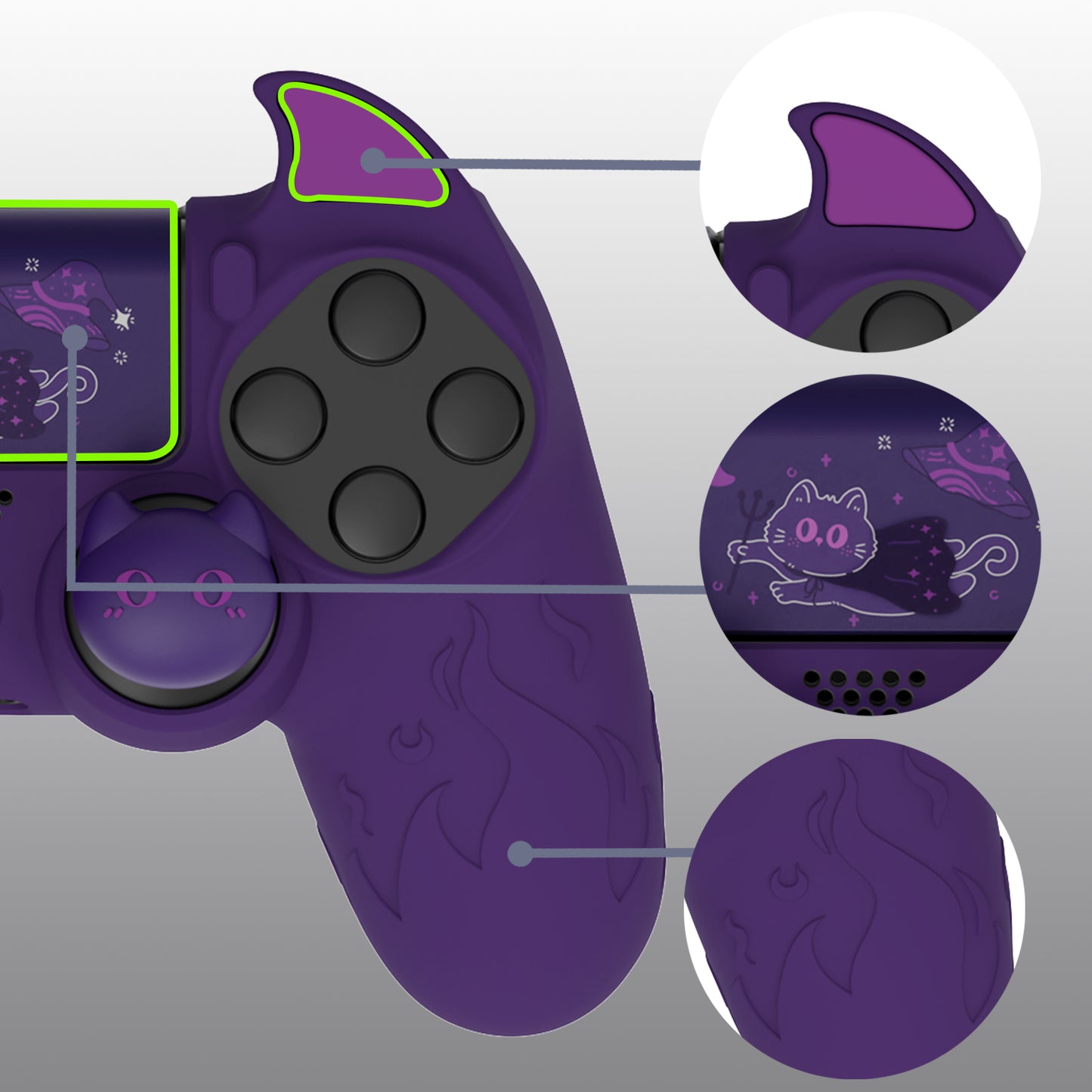 PlayVital キュートデーモン シリコンカバー グリッププロテクター サムグリップ&ステッカー付き PS4コントローラー用【パープル】