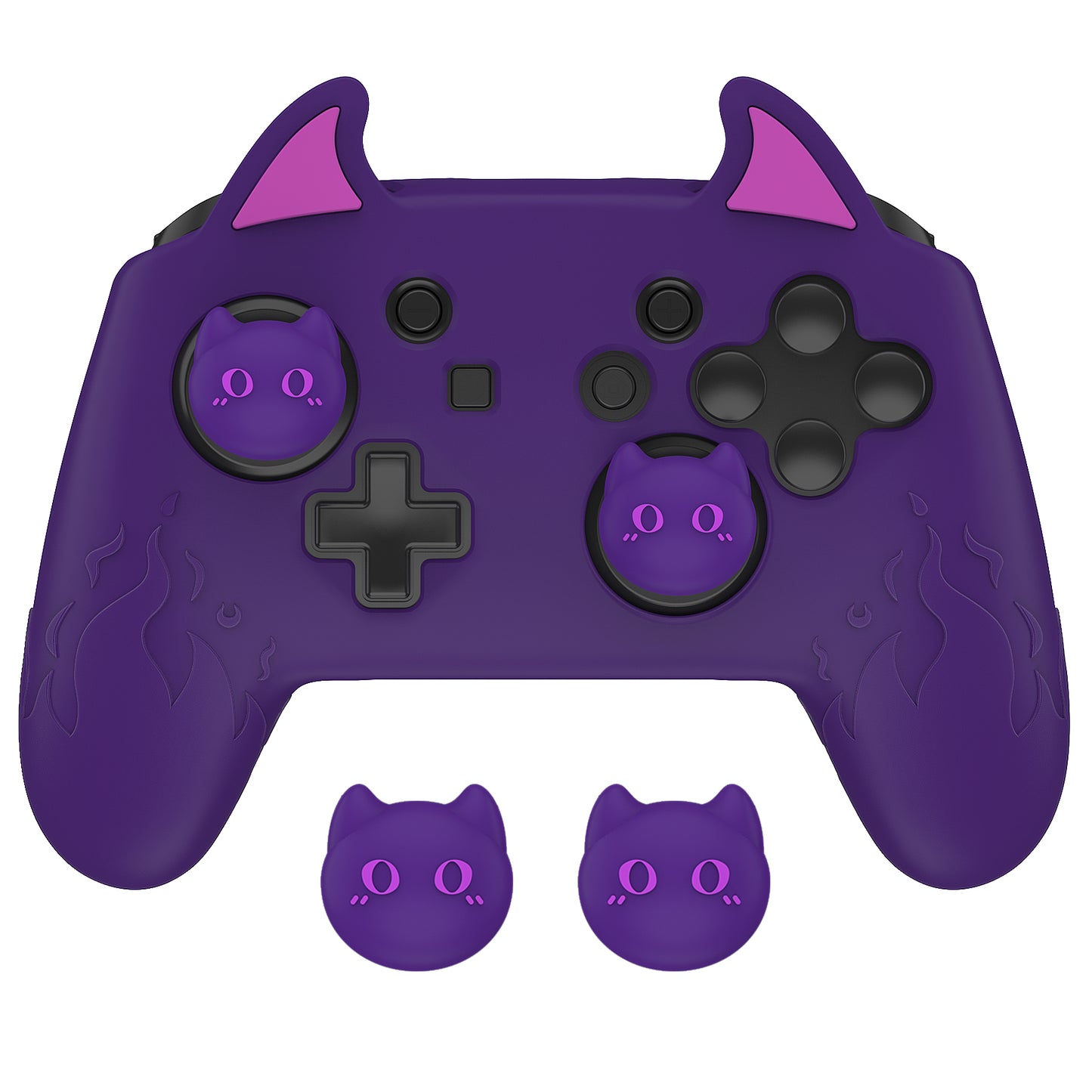 PlayVital かわいいデーモン シリコングリップカバー(サムグリップとステッカー付き) Nintendo Switch Pro コントローラー用【パープル】