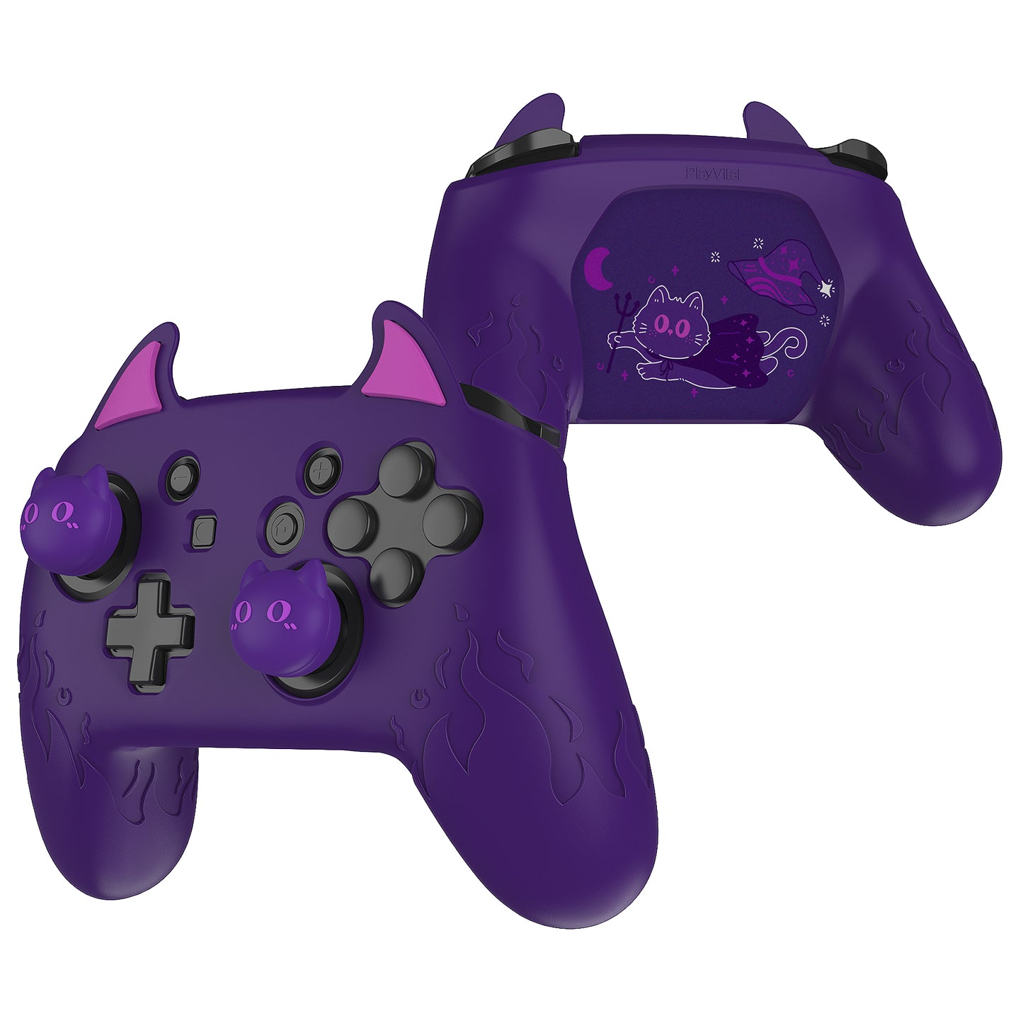 PlayVital かわいいデーモン シリコングリップカバー(サムグリップとステッカー付き) Nintendo Switch Pro コントローラー用【パープル】