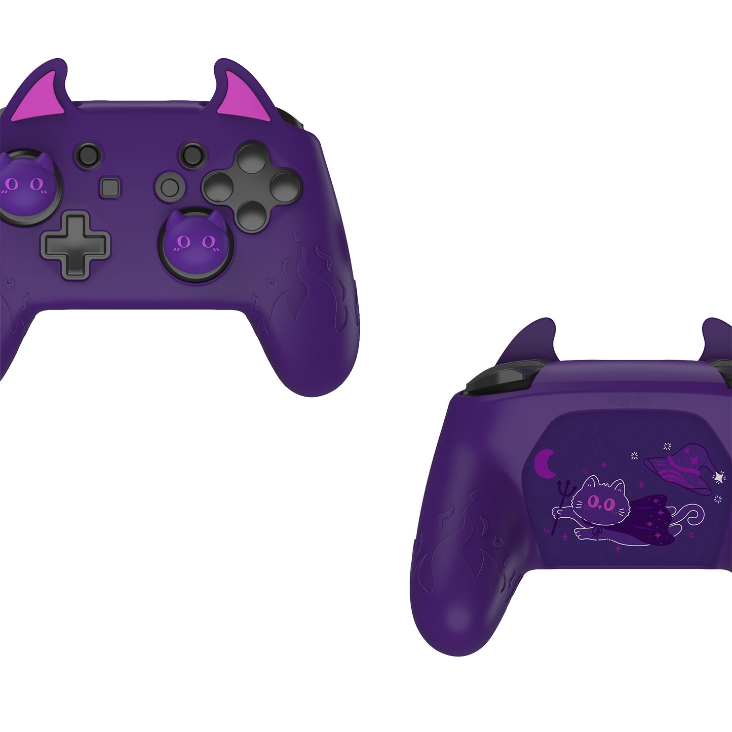 PlayVital かわいいデーモン シリコングリップカバー(サムグリップとステッカー付き) Nintendo Switch Pro コントローラー用【パープル】