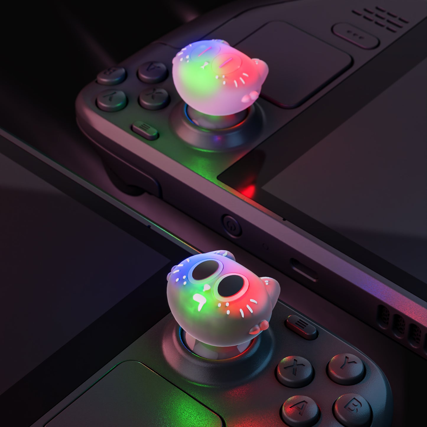 PlayVital 可愛いイルミネーション LED サムスティックグリップ(Steam Deck OLED & LCD 対応)、ジョイスティックキャップ サムグリップ【ムーンライト猫】