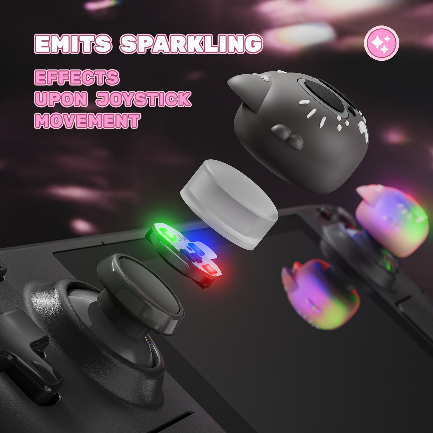 PlayVital 可愛いイルミネーション LED サムスティックグリップ(Steam Deck OLED & LCD 対応)、ジョイスティックキャップ サムグリップ【ムーンライト猫】