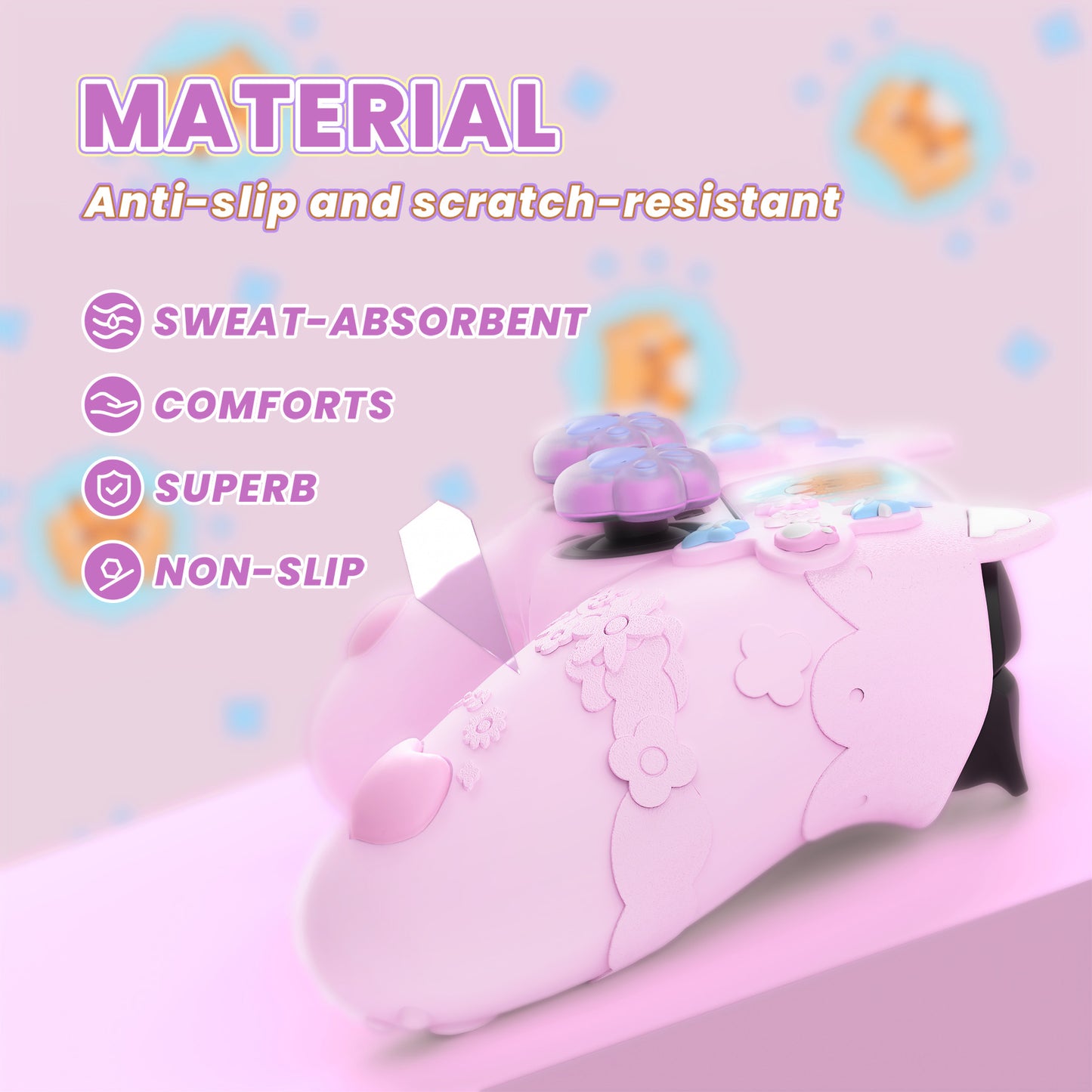 PlayVital かわいい春のレッサーパンダ シリコンカバー(ジョイスティックキャップ&ステッカー付き)PS5 コントローラー用 – 充電スタンド対応【コットンキャンディピンク】