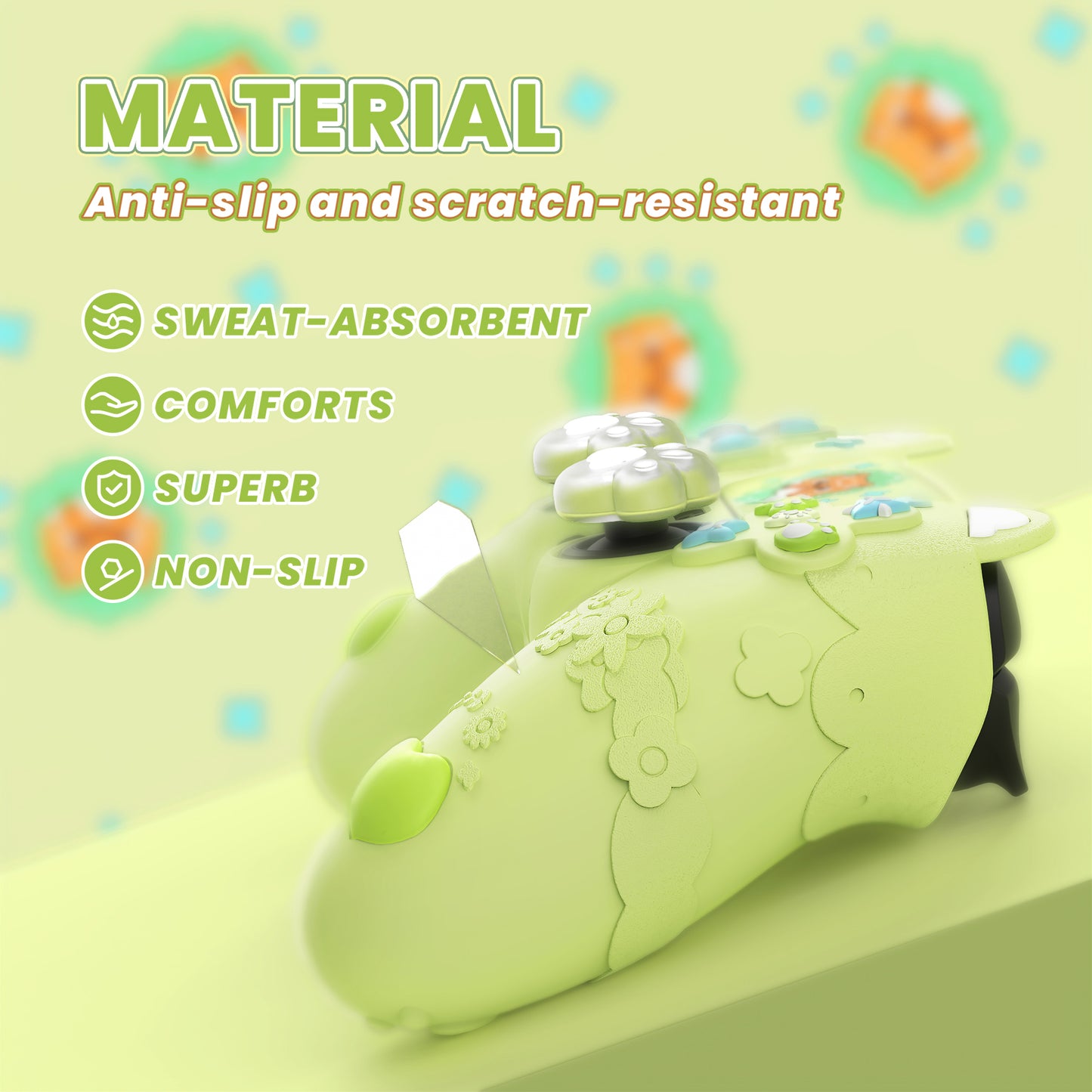 PlayVital かわいい春のレッサーパンダ シリコンカバー(ジョイスティックキャップ&ステッカー付き)PS5 コントローラー用 – 充電スタンド対応【ユーストマグリーン】