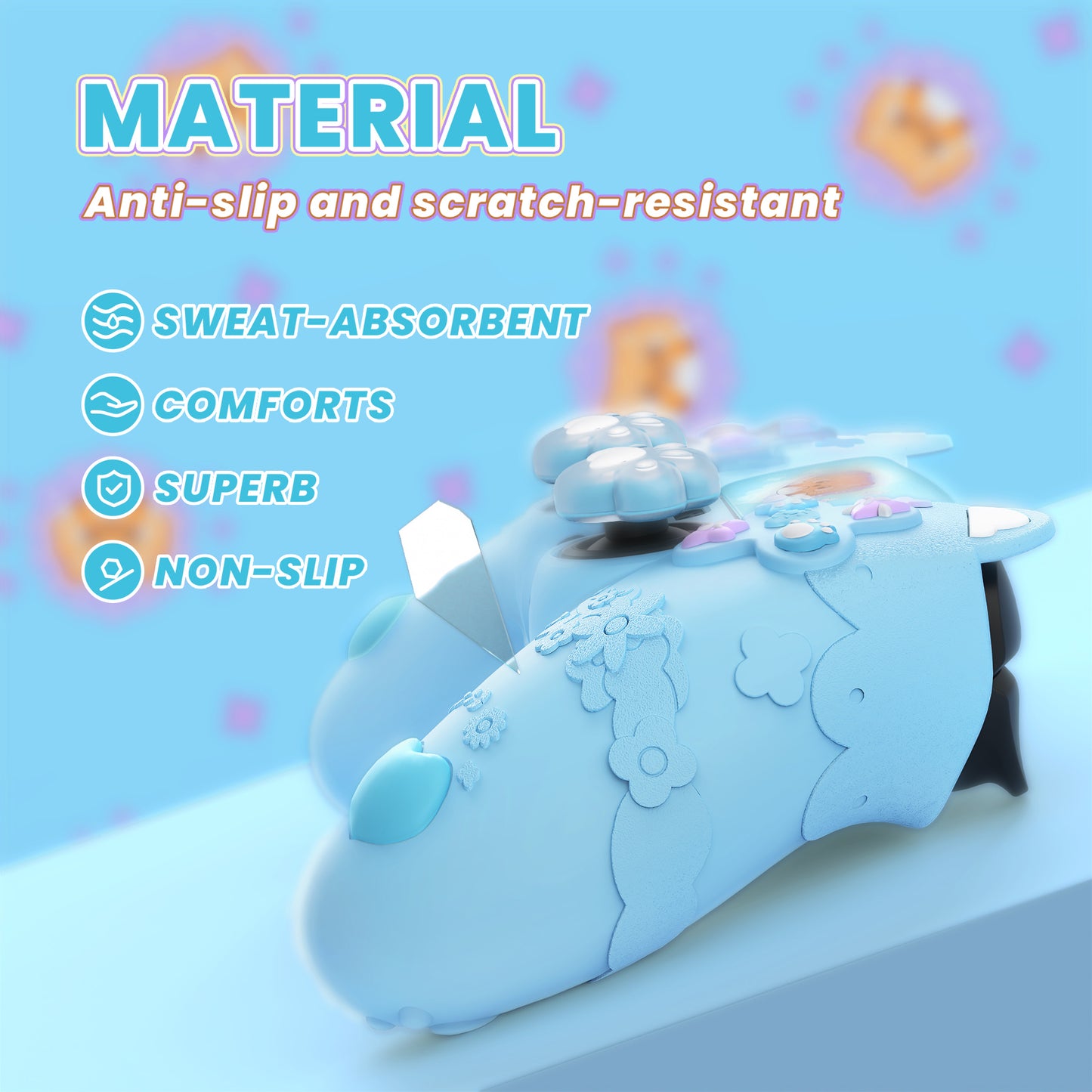 PlayVital かわいい春のレッサーパンダ シリコンカバー(ジョイスティックキャップ&ステッカー付き)PS5 コントローラー用 – 充電スタンド対応【ヘブンブルー】
