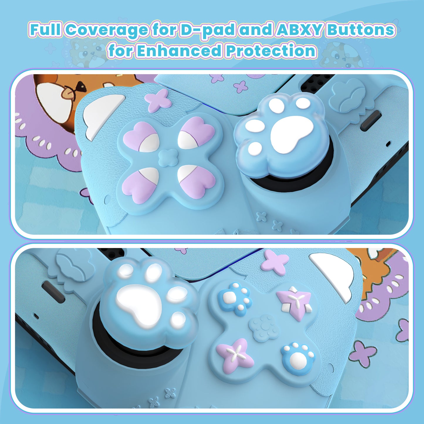 PlayVital かわいい春のレッサーパンダ シリコンカバー(ジョイスティックキャップ&ステッカー付き)PS5 コントローラー用 – 充電スタンド対応【ヘブンブルー】