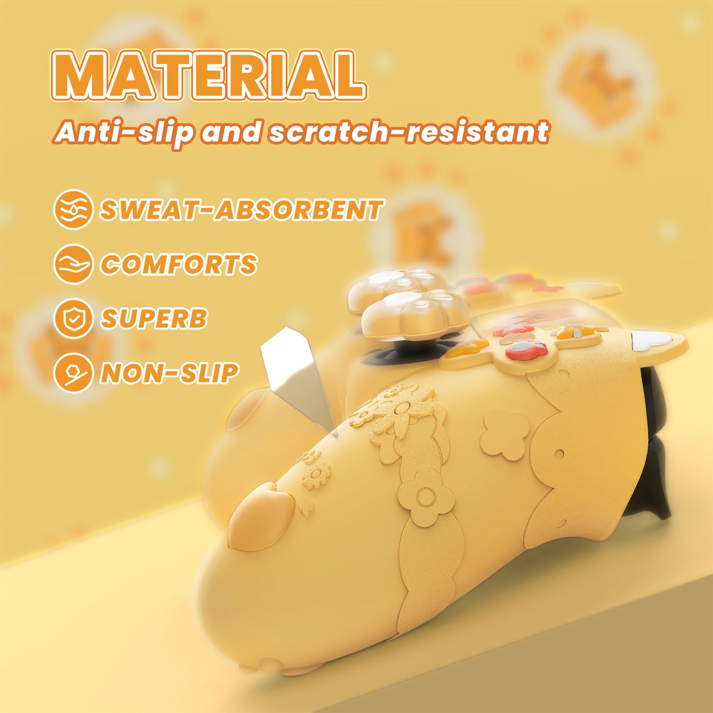 PlayVital かわいい春のレッサーパンダ シリコンカバー(ジョイスティックキャップ&ステッカー付き)PS5 コントローラー用 – 充電スタンド対応【ウォームイエロー】