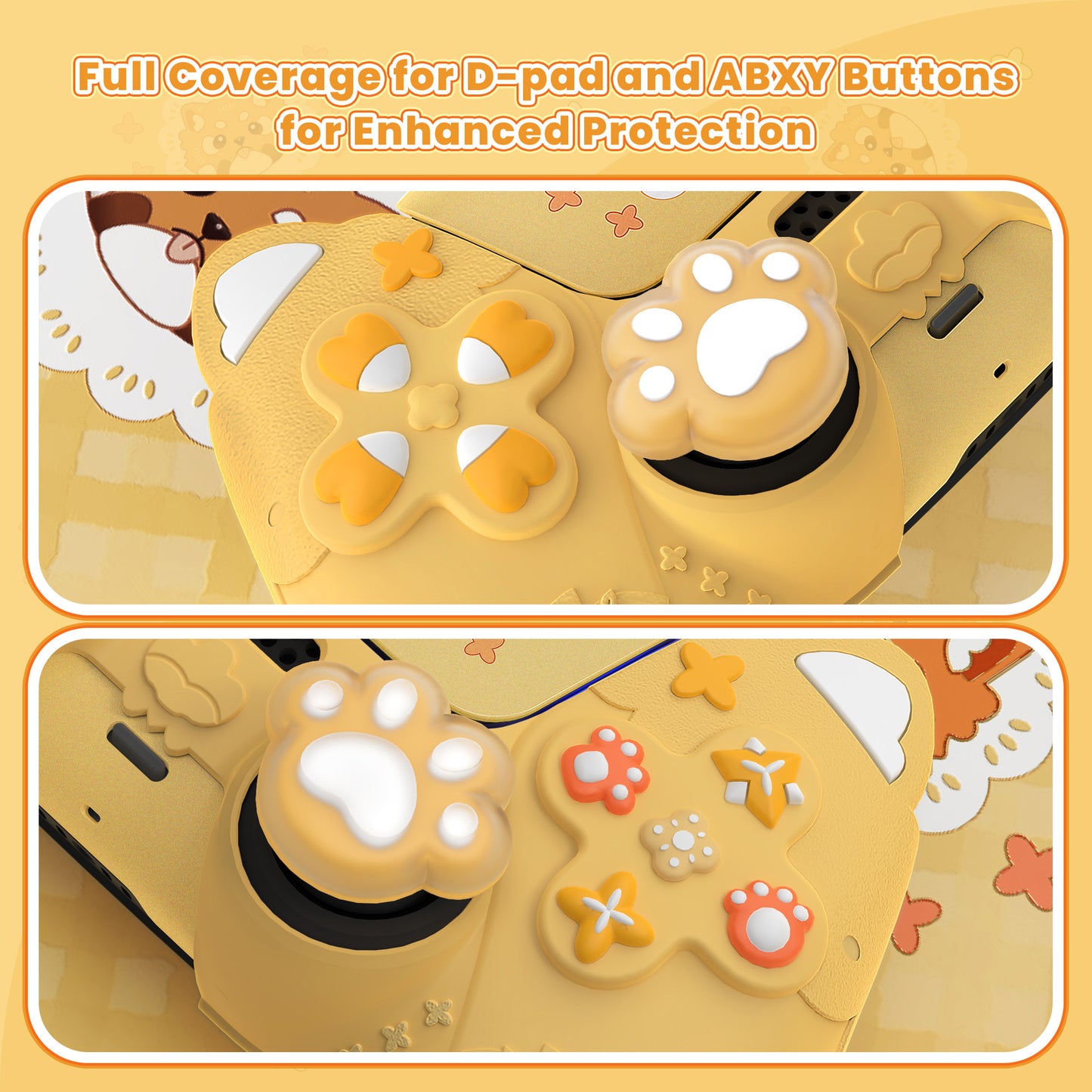 PlayVital かわいい春のレッサーパンダ シリコンカバー(ジョイスティックキャップ&ステッカー付き)PS5 コントローラー用 – 充電スタンド対応【ウォームイエロー】