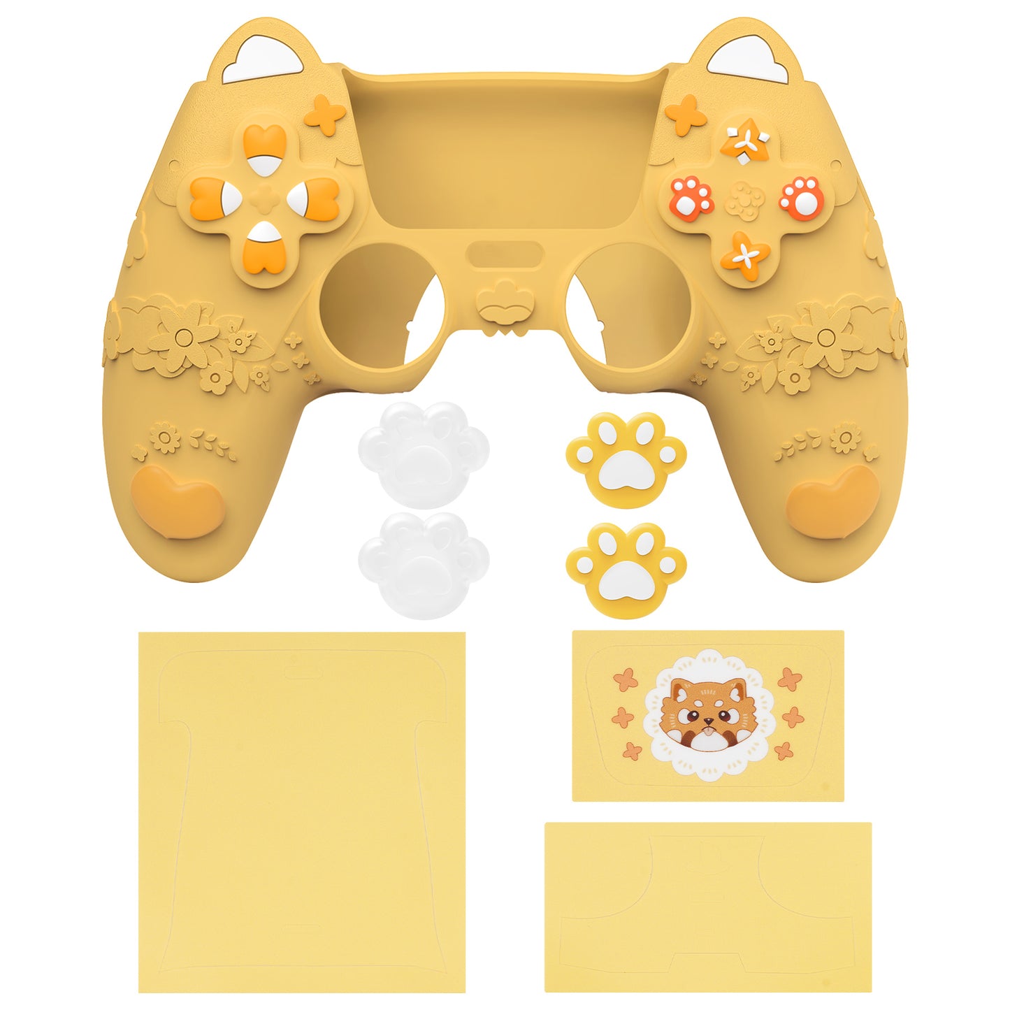 PlayVital かわいい春のレッサーパンダ シリコンカバー(ジョイスティックキャップ&ステッカー付き)PS5 コントローラー用 – 充電スタンド対応【ウォームイエロー】