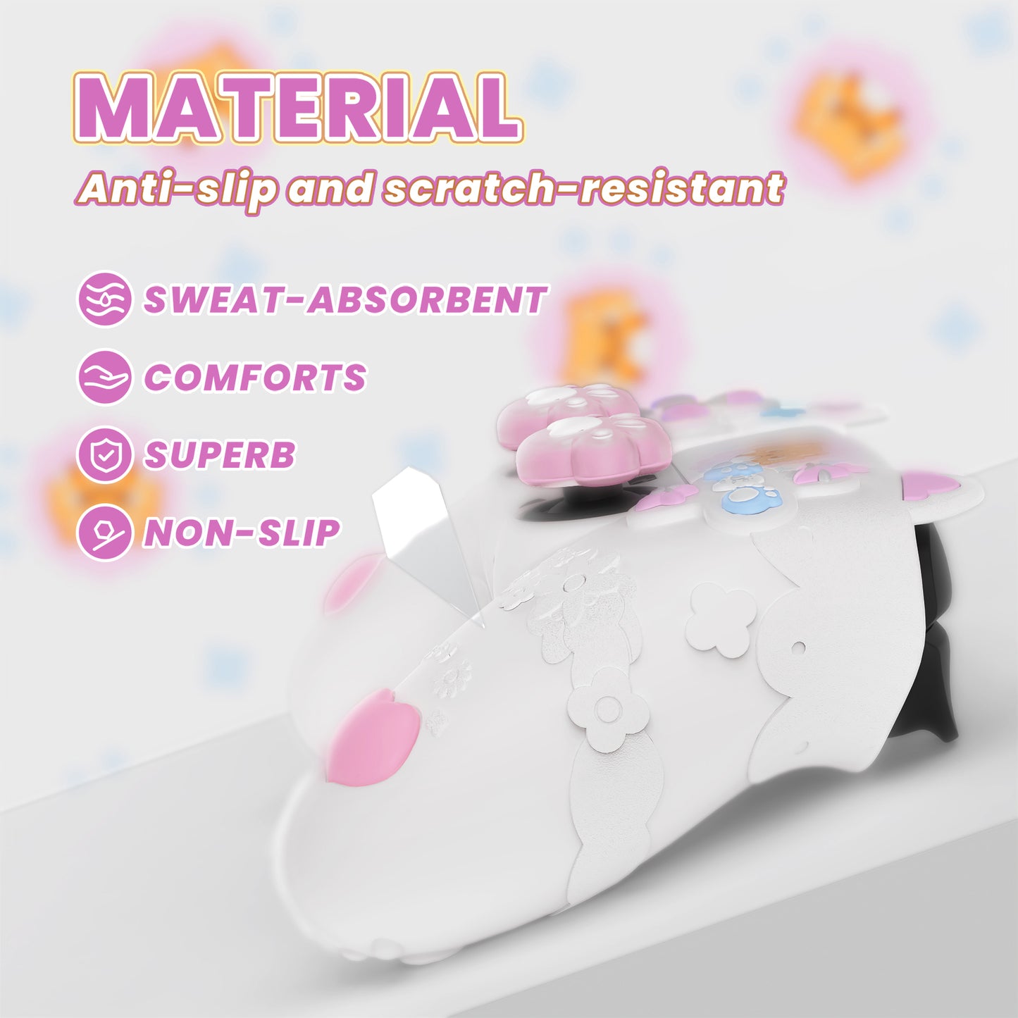 PlayVital かわいい春のレッサーパンダ シリコンカバー(ジョイスティックキャップ&ステッカー付き)PS5 コントローラー用 – 充電スタンド対応【ホワイト】