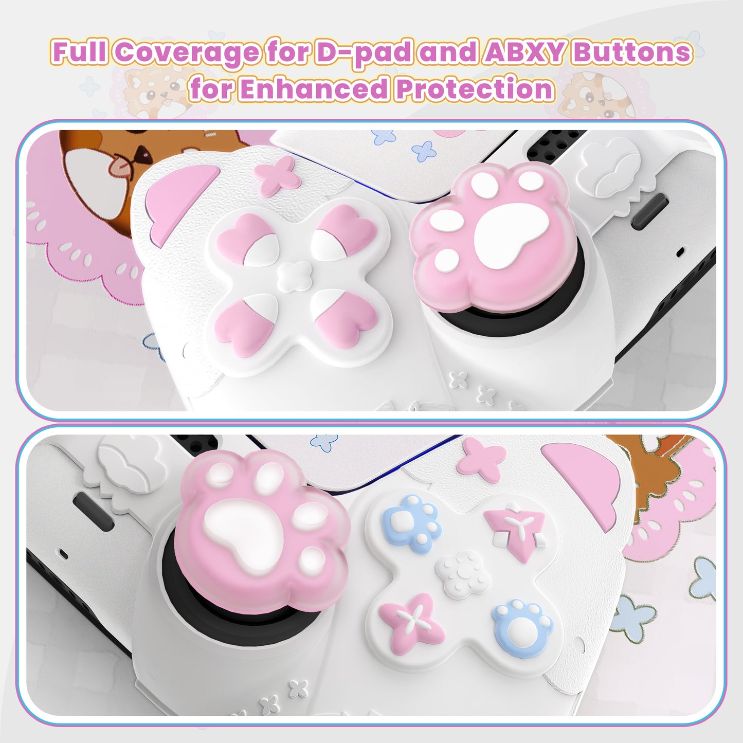 PlayVital かわいい春のレッサーパンダ シリコンカバー(ジョイスティックキャップ&ステッカー付き)PS5 コントローラー用 – 充電スタンド対応【ホワイト】
