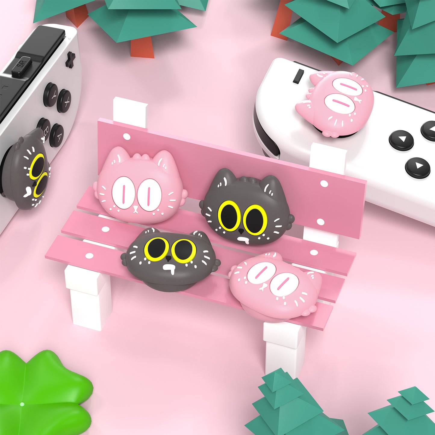 PlayVital かわいい親指グリップキャップ Nintendo Switch & 有機el & Switch Lite用【ムーンライト猫】