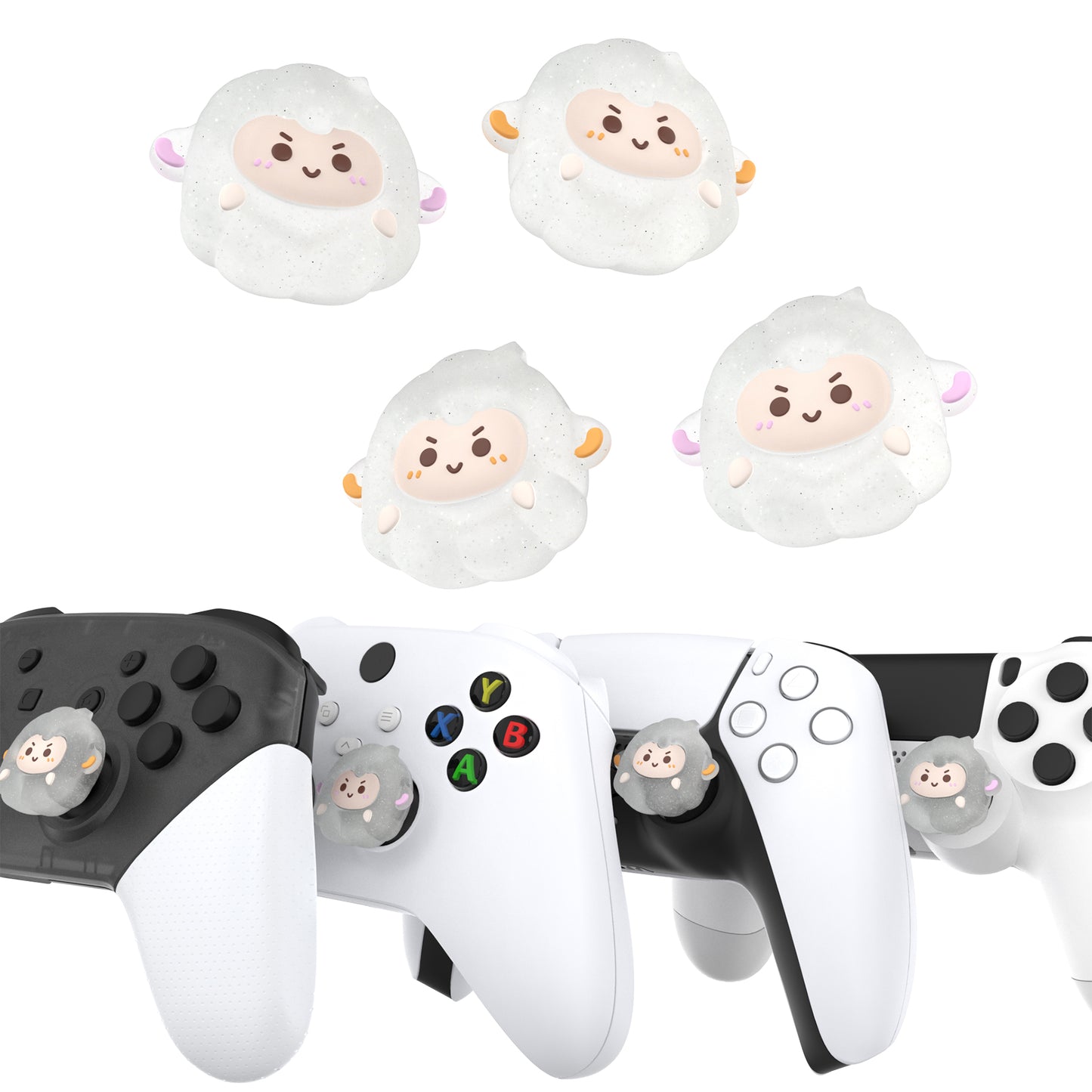 PlayVital キュートサムグリップキャップ PS5・PS4・Xbox Series X/S・Switch Proコントローラー用【ふわふわシープ】